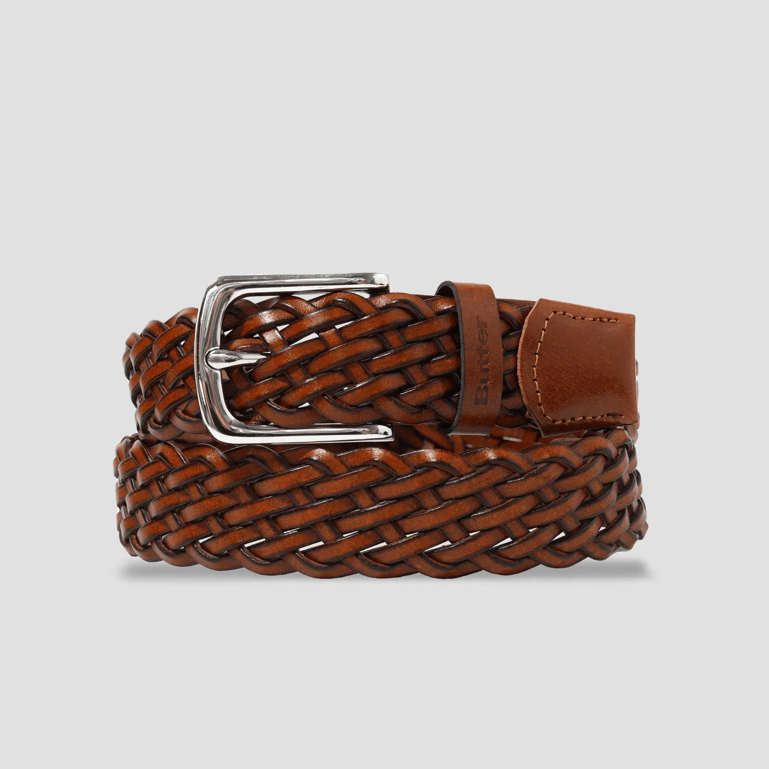 Butter Goods Leather Braided Belt Brown