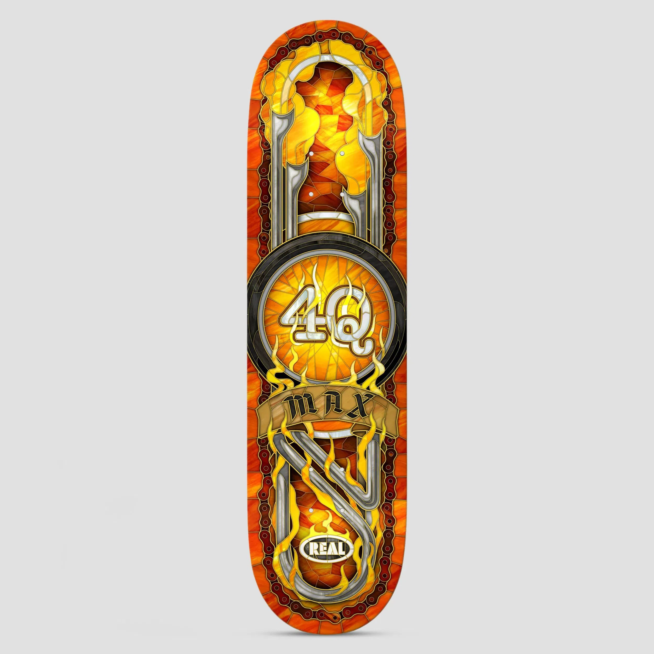 Real 8.06 Max Schaff 4Q Cathedral Skateboard Deck Orange