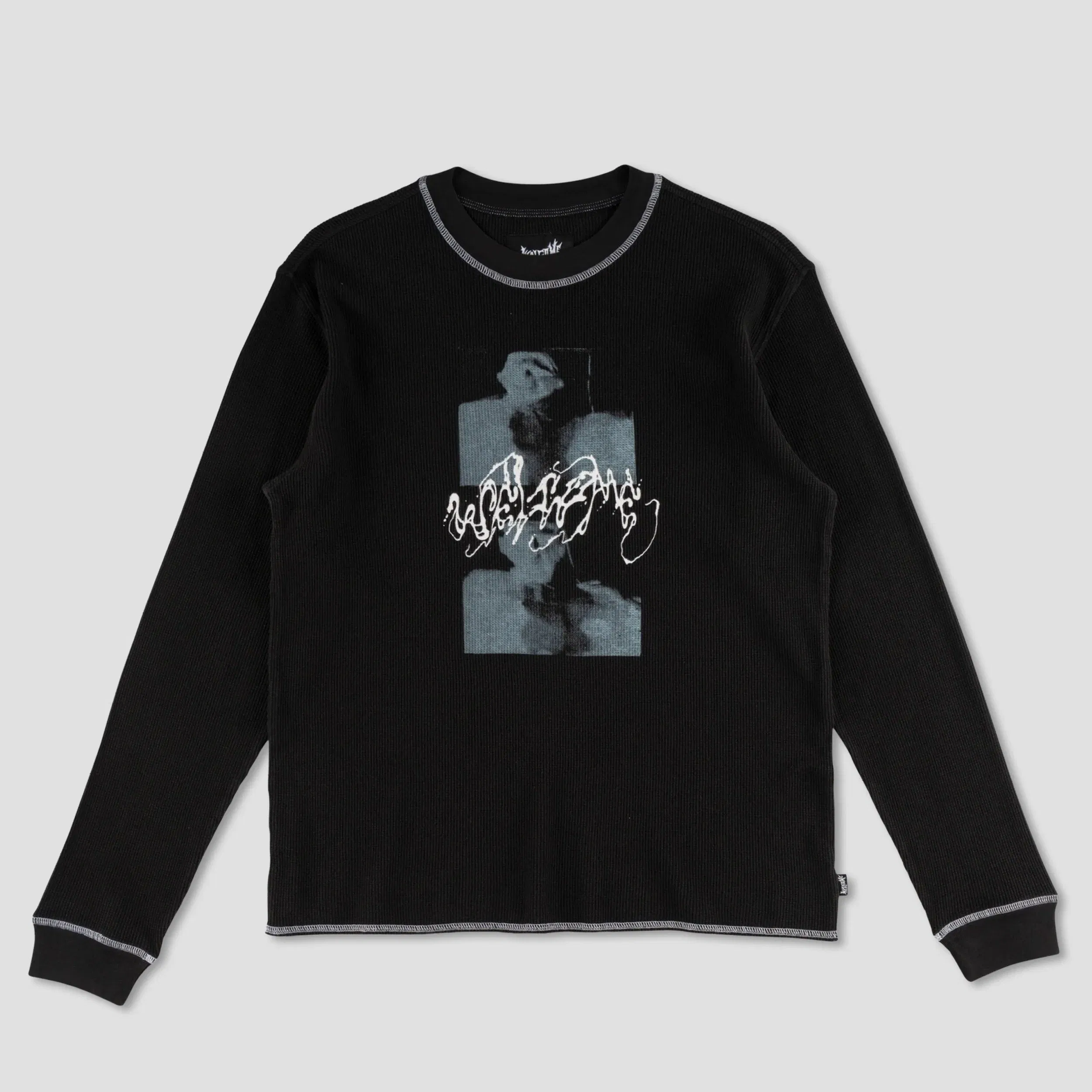 Welcome Scan Contrast Stitch Thermal Longsleeve T-Shirt Black