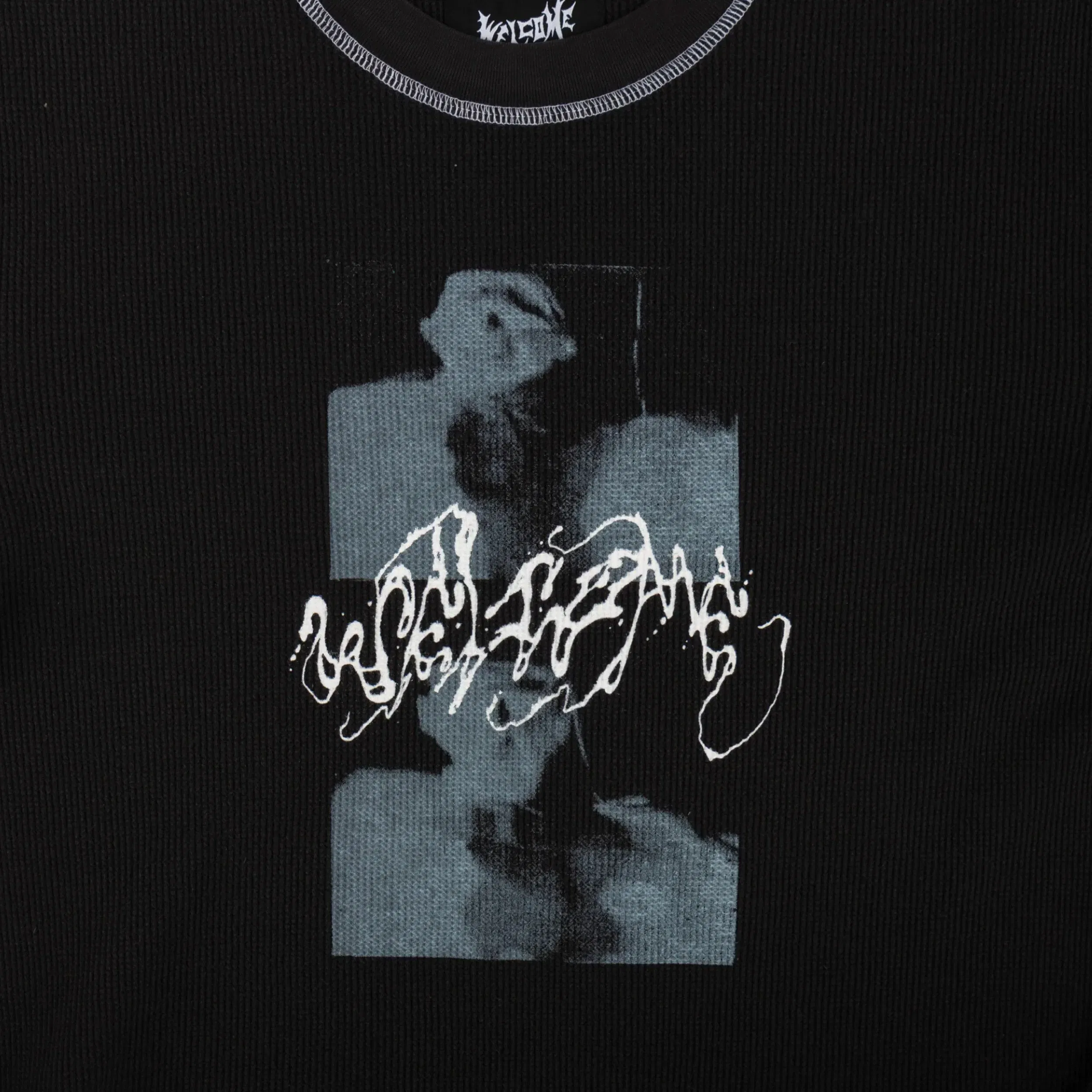 Welcome Scan Contrast Stitch Thermal Longsleeve T-Shirt Black