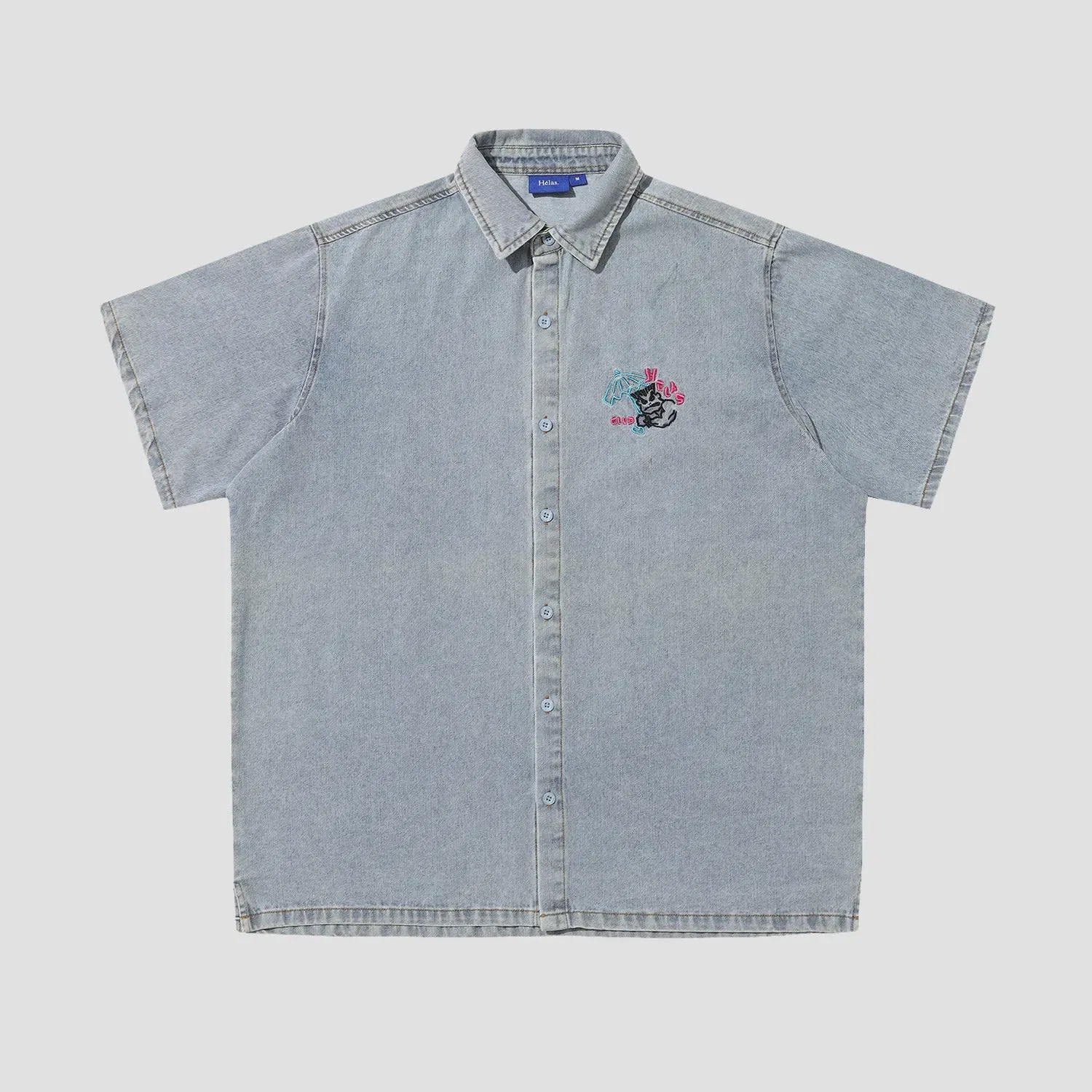 Helas Bad Washed Denim Shirt Light Blue