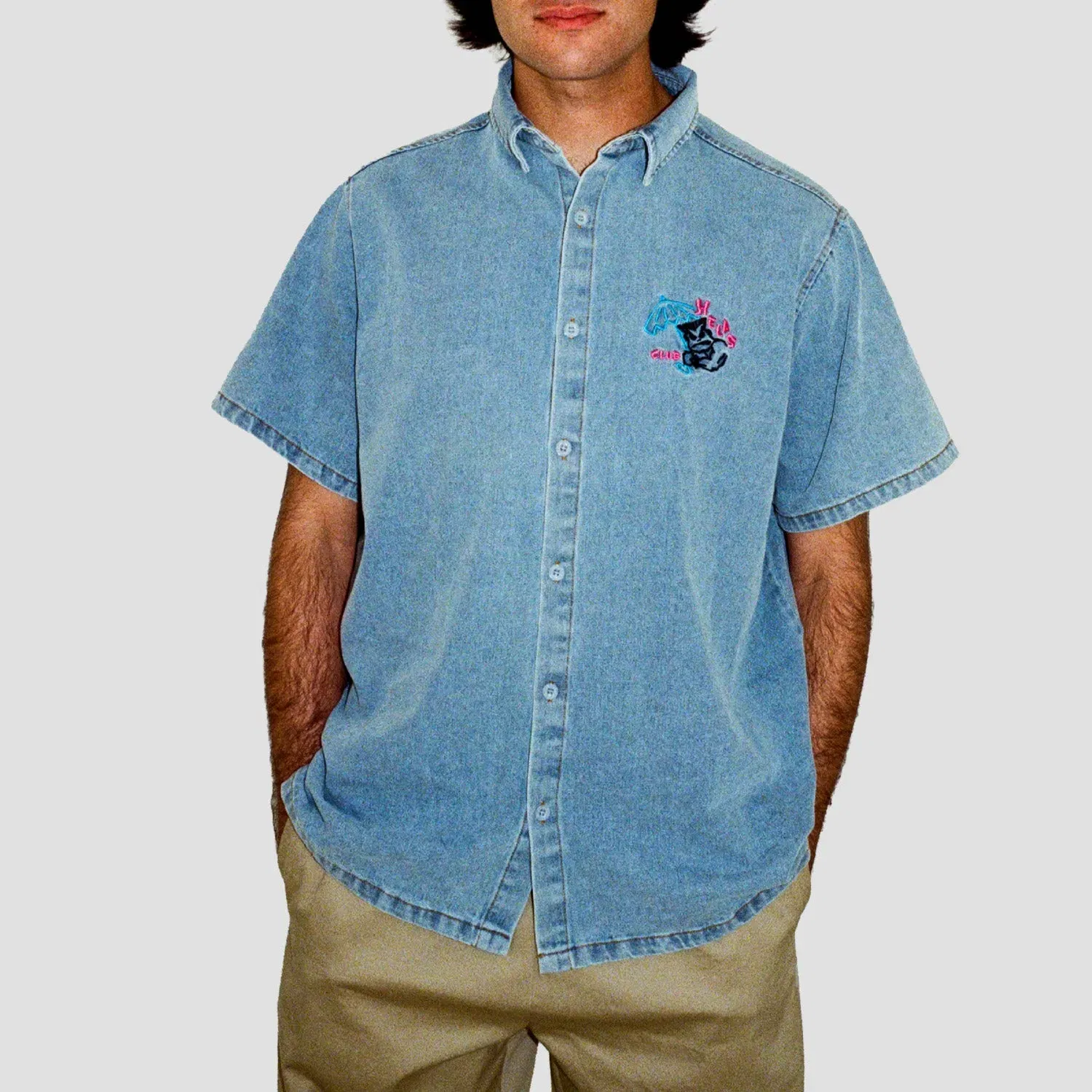 Helas Bad Washed Denim Shirt Light Blue