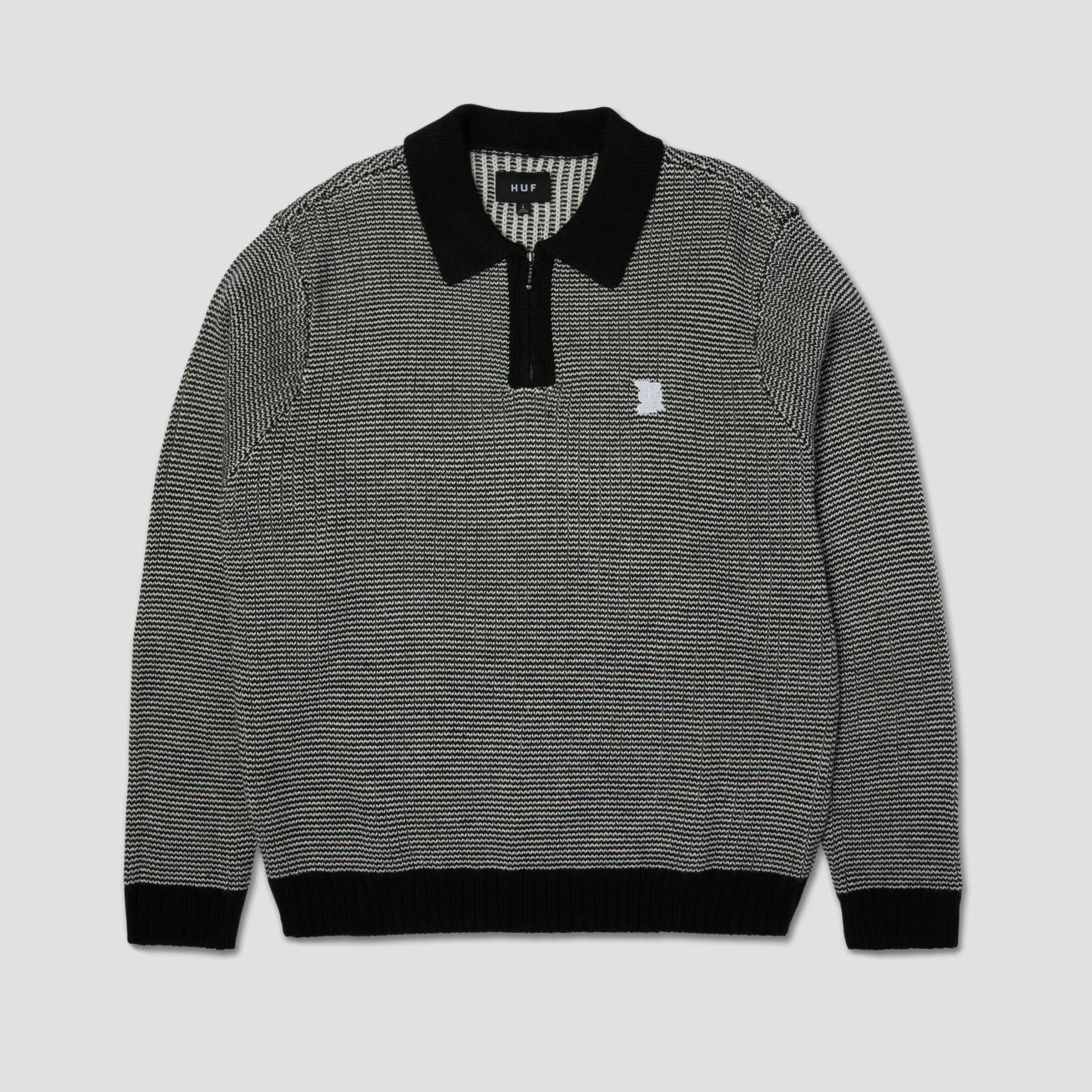 HUF Megablast Two Tone Waffle Sweater Crew Black / White