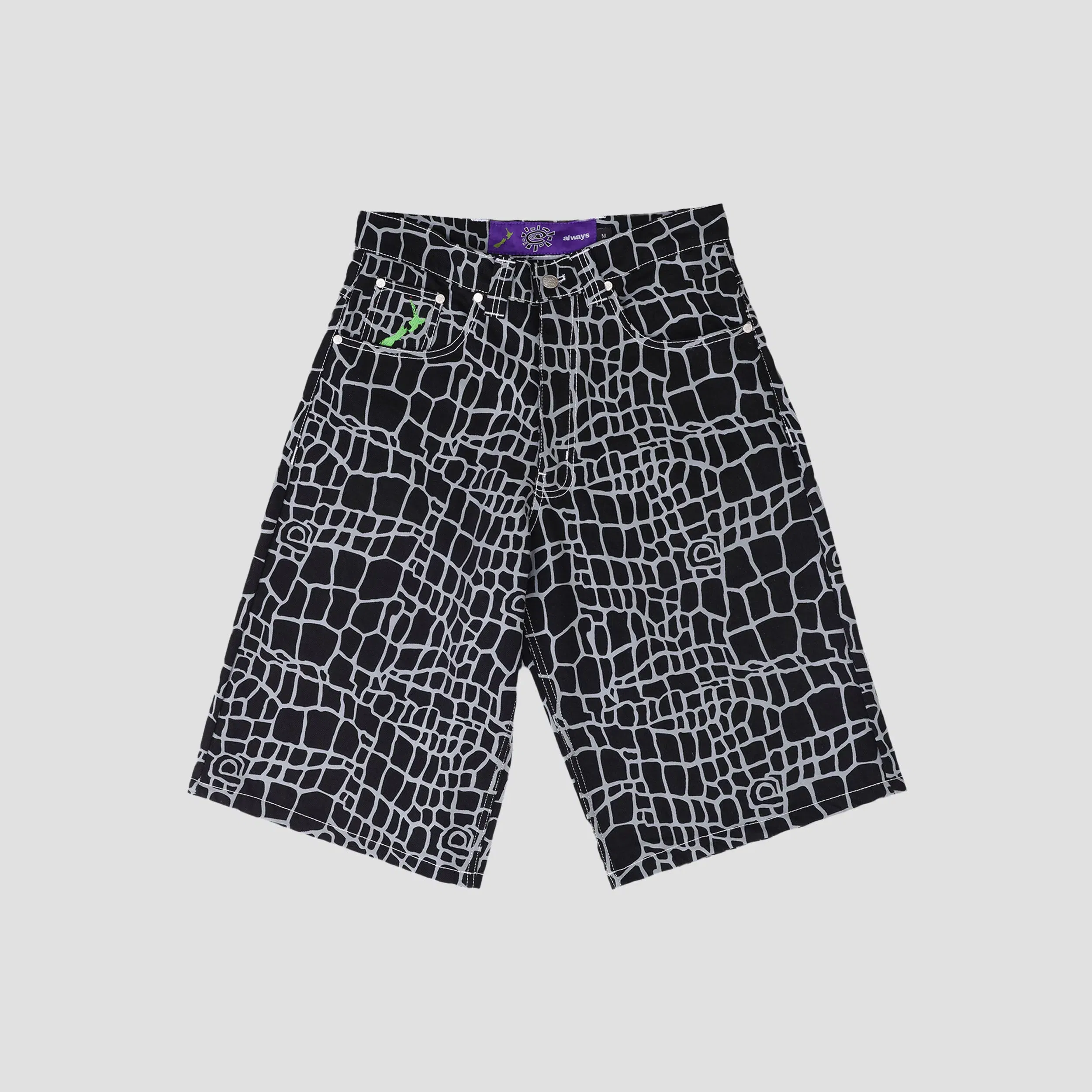 Always Croc Print Denim Shorts Black