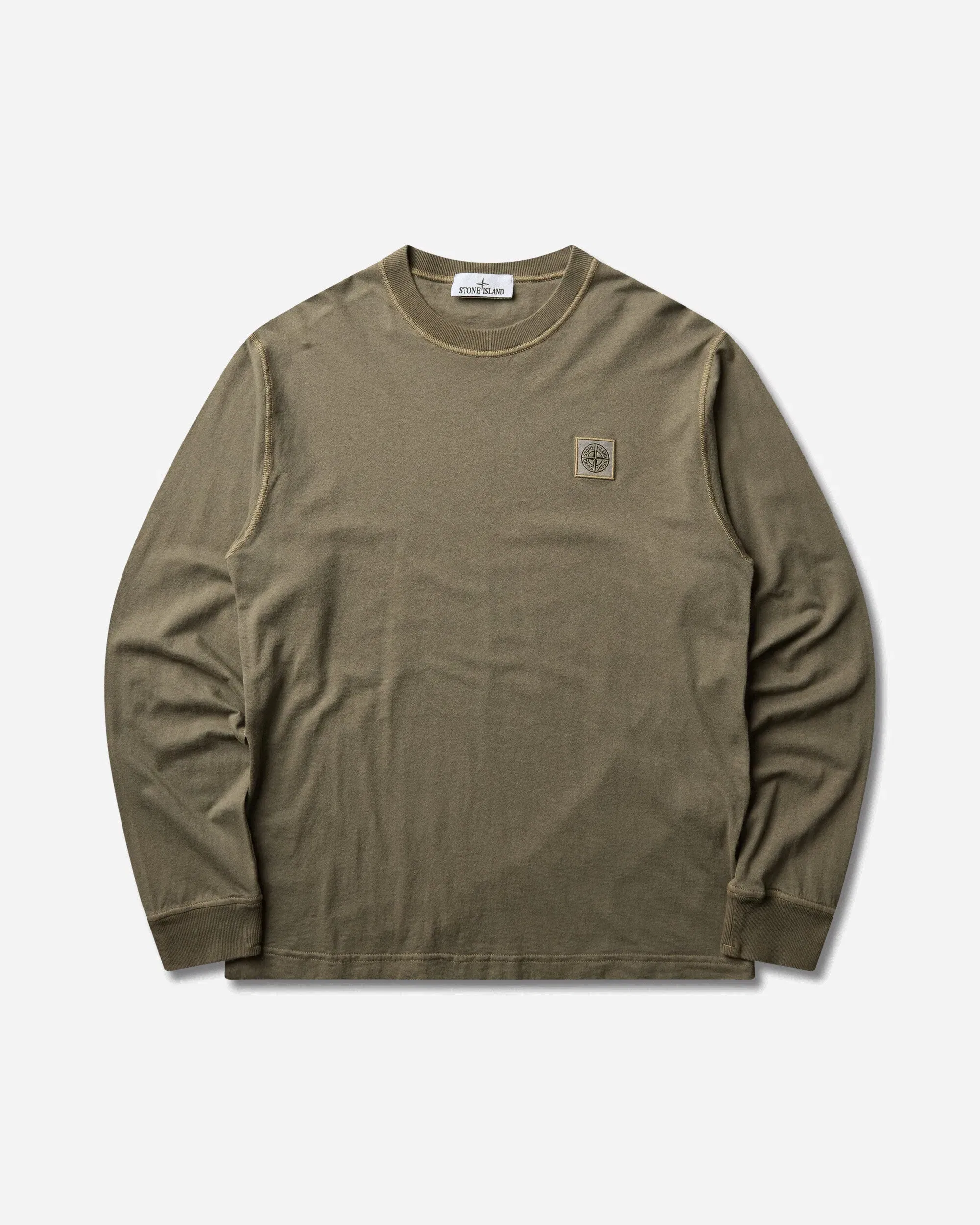 Stone Island Men's Organic Cotton Jersey 'FISSATO' Effect Longsleeve T-Shirt Military Green