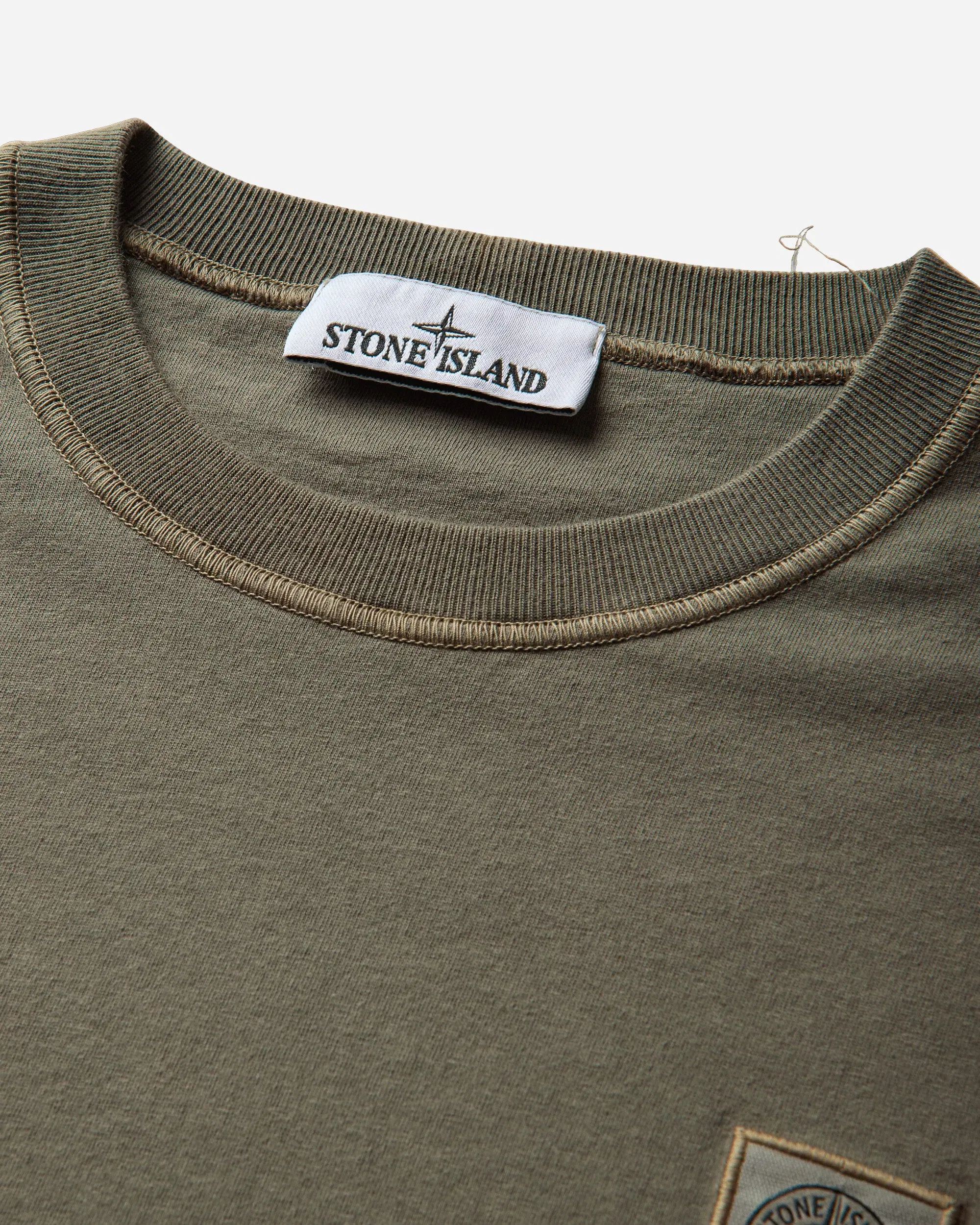 Stone Island Men's Organic Cotton Jersey 'FISSATO' Effect Longsleeve T-Shirt Military Green