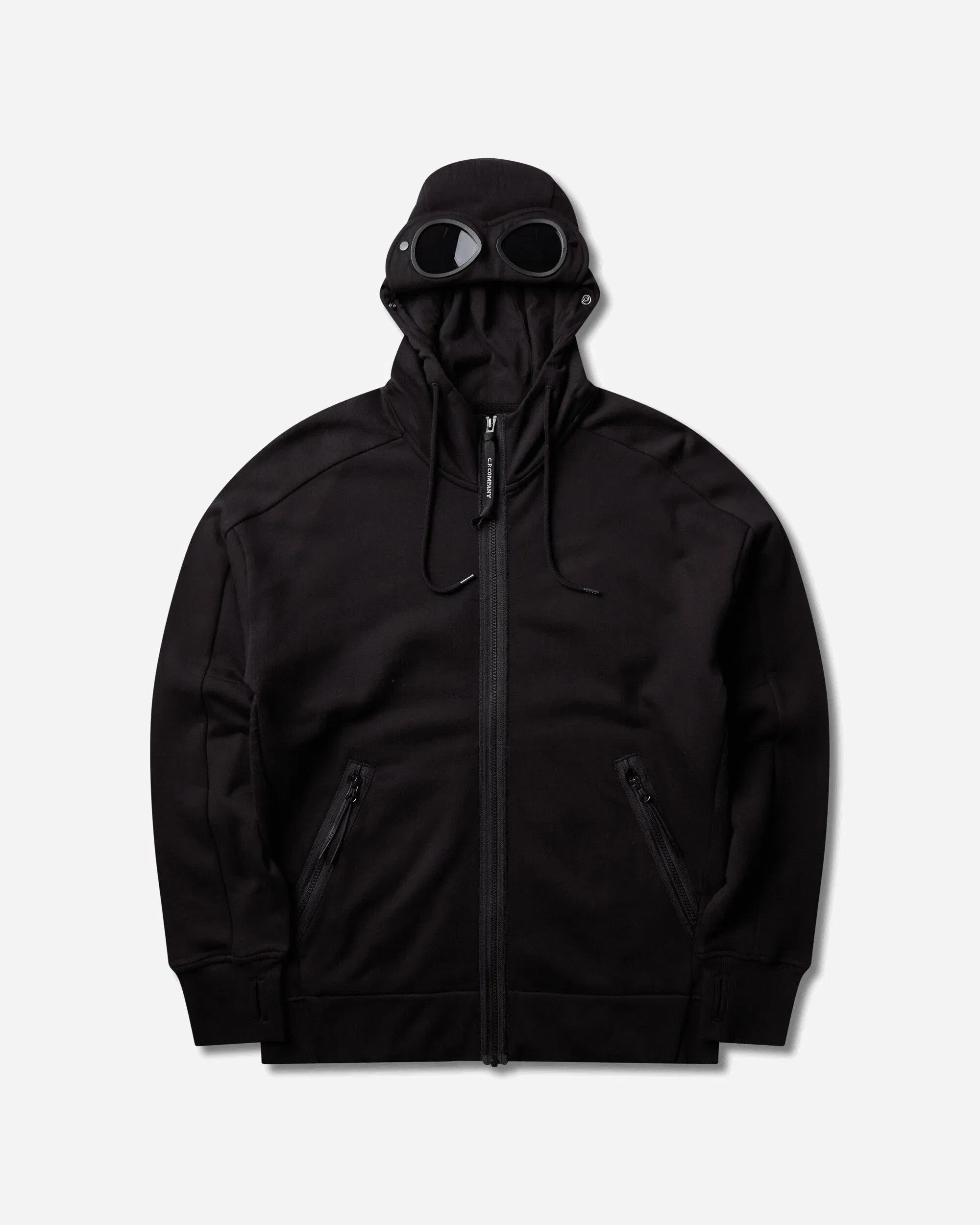 C.P. Company Men's Diagonal Raised Fleece Goggle Zipped Hoodie Black