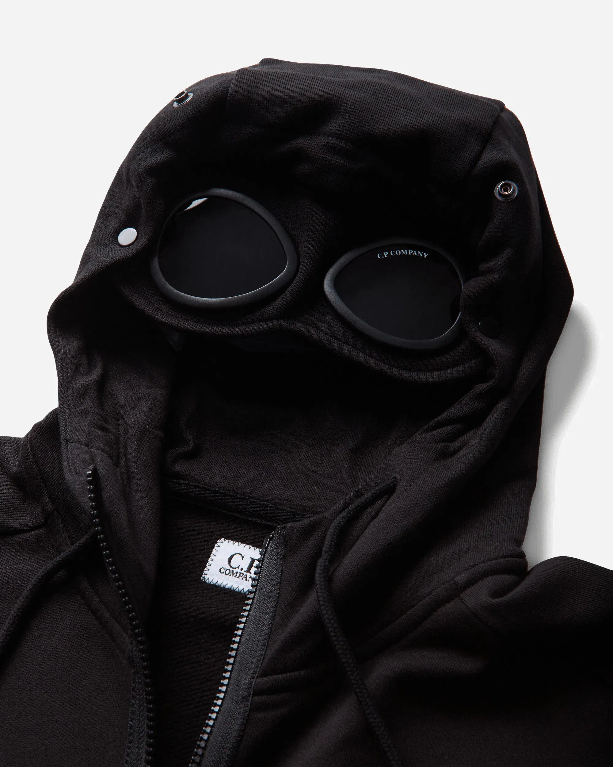 C.P. Company Men's Diagonal Raised Fleece Goggle Zipped Hoodie Black