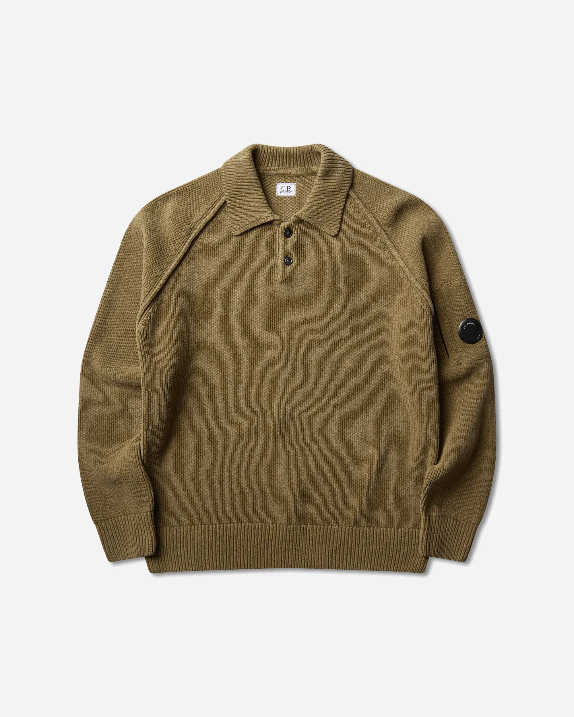 C.P. Company Men's Chenille Cotton Polo Knit Sweater Ermine