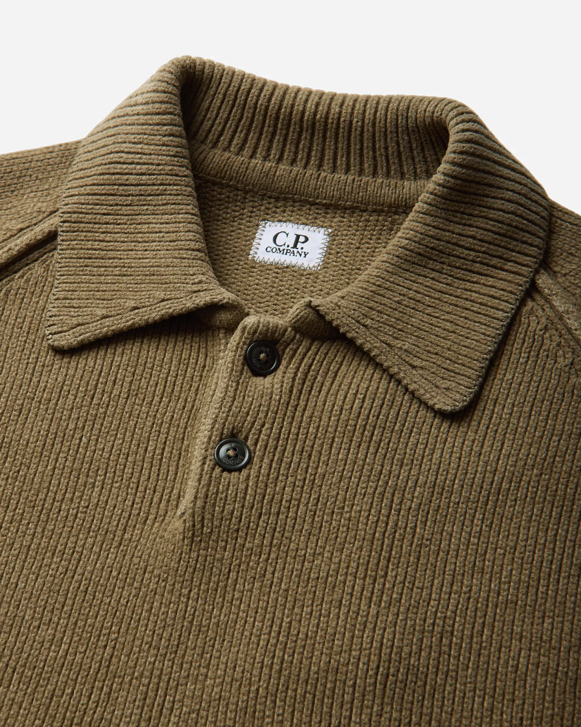C.P. Company Men's Chenille Cotton Polo Knit Sweater Ermine