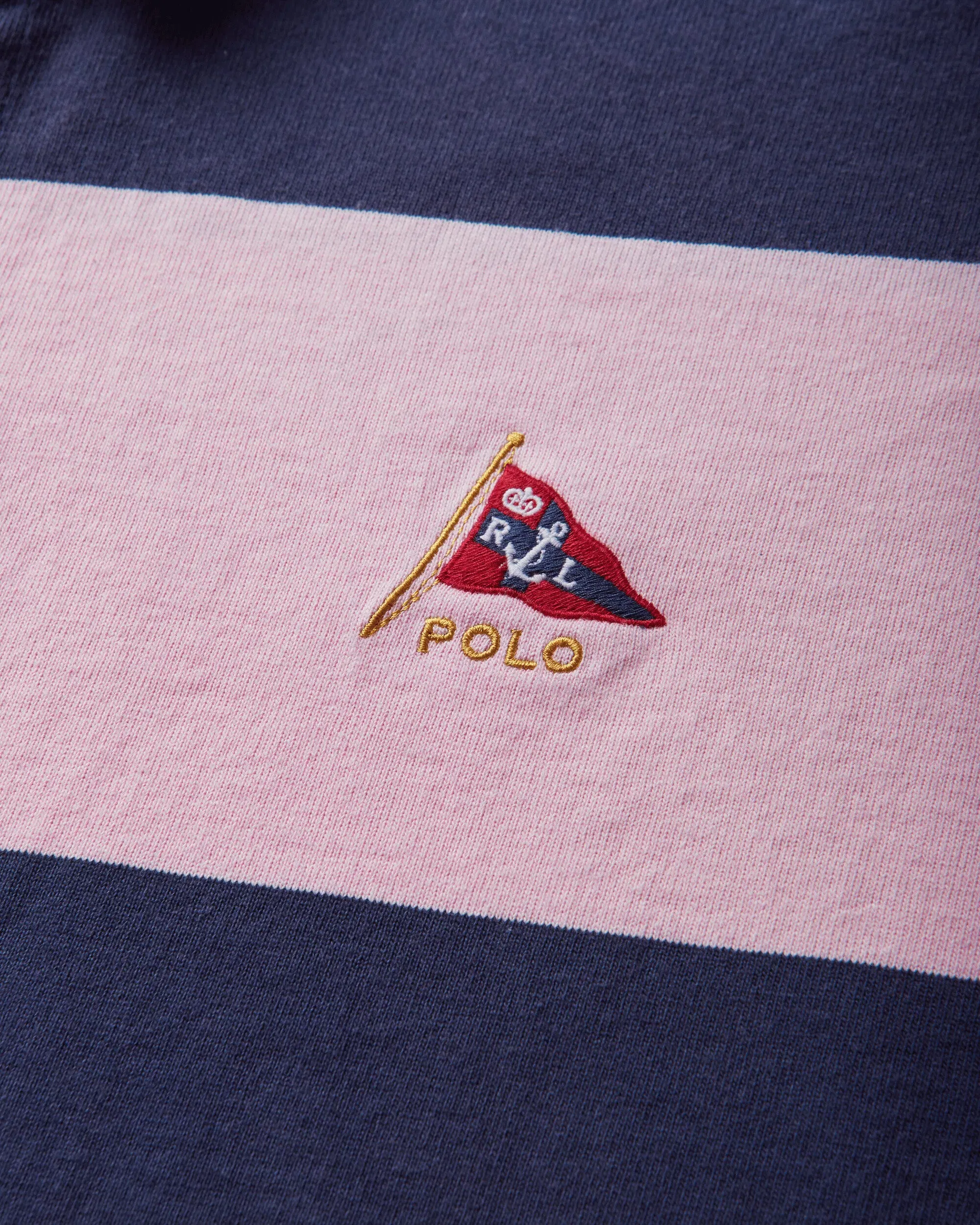 Polo Ralph Lauren Men's Big Fit Striped Jersey Rugby Shirt Newport Navy / Pink