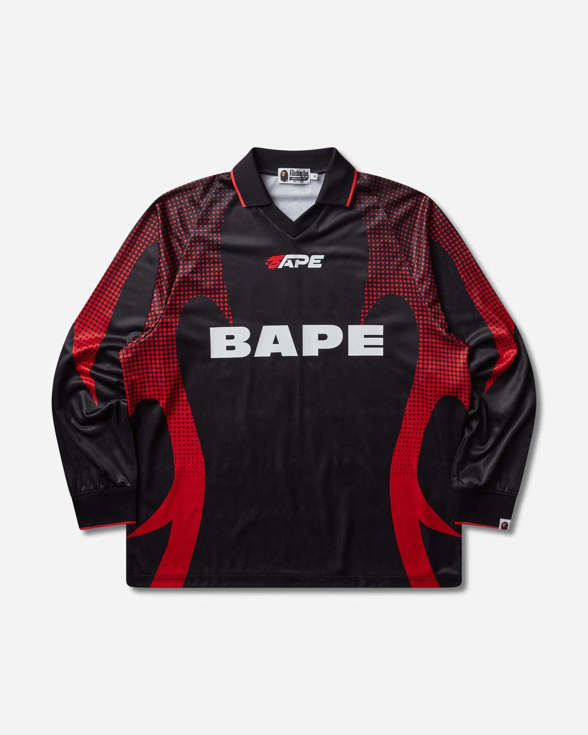 BAPE Men's Ape Flame Monogram Jacquard Logo Relaxed Fit Football Jersey Black