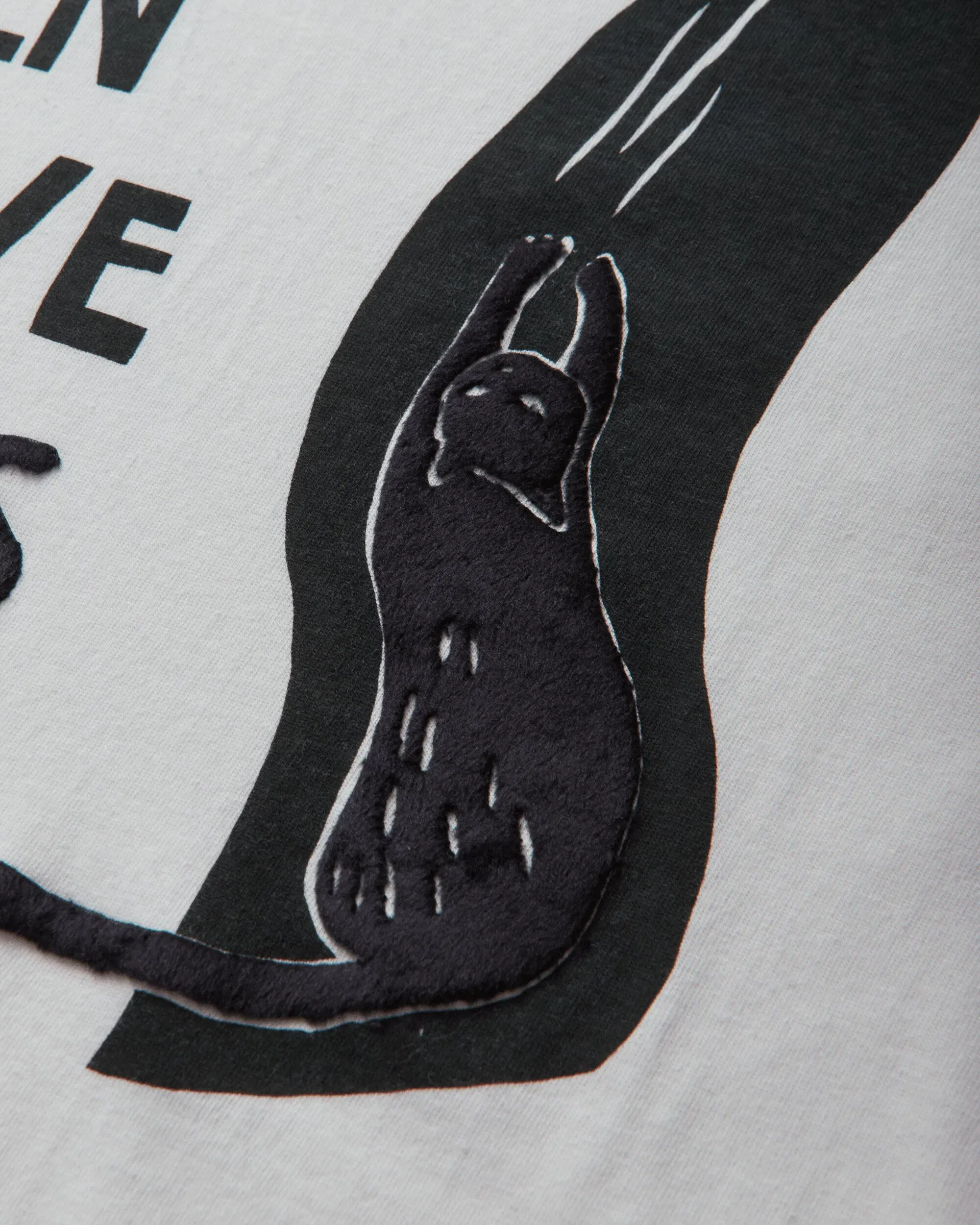 KAPITAL Men's 20/-Jersey Ringer T-Shirt (Denim Men Love Cats Scratch) White
