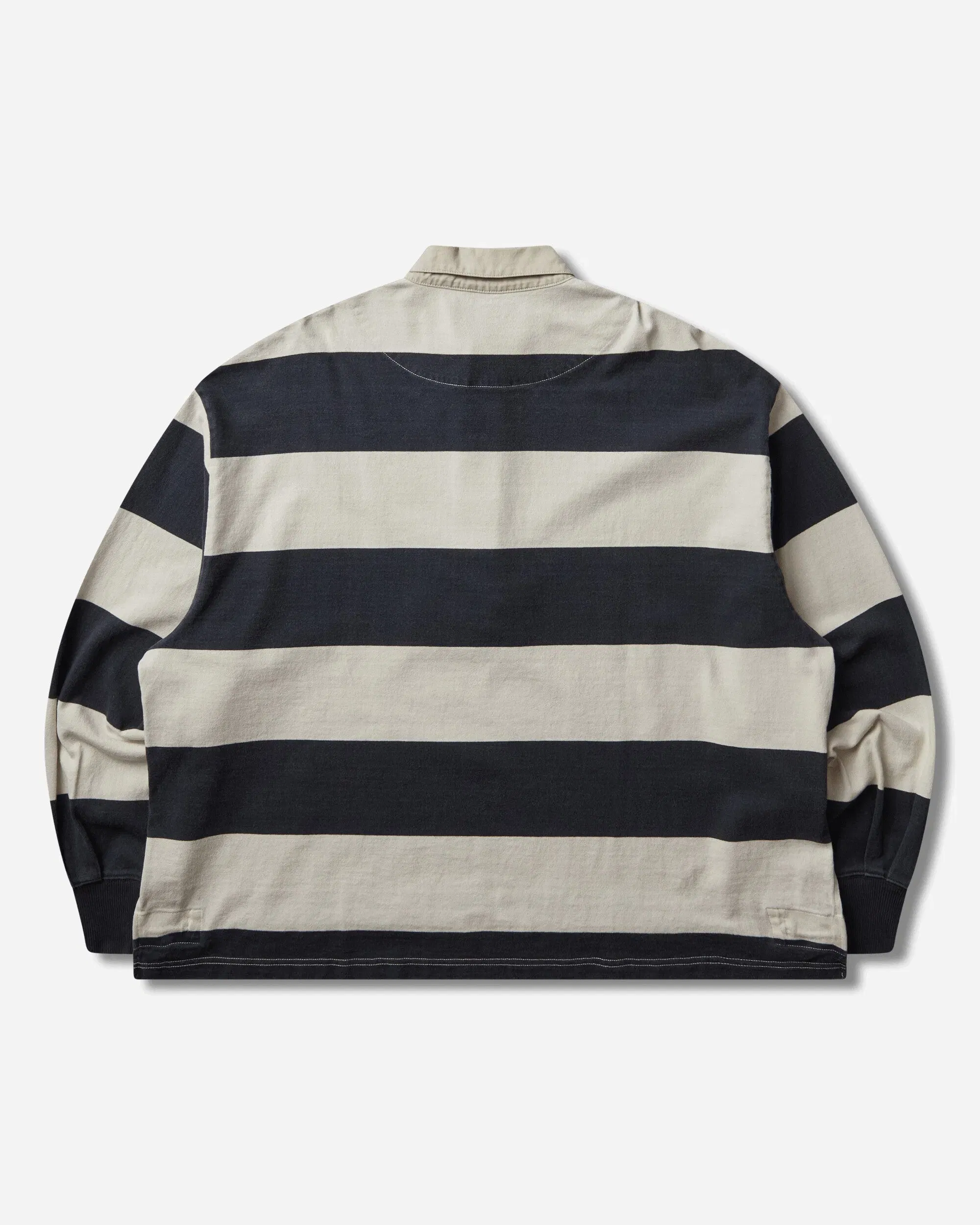 KAPITAL Men's Jail Stripe Jersey Big Rugger Shirt Black / Ecru