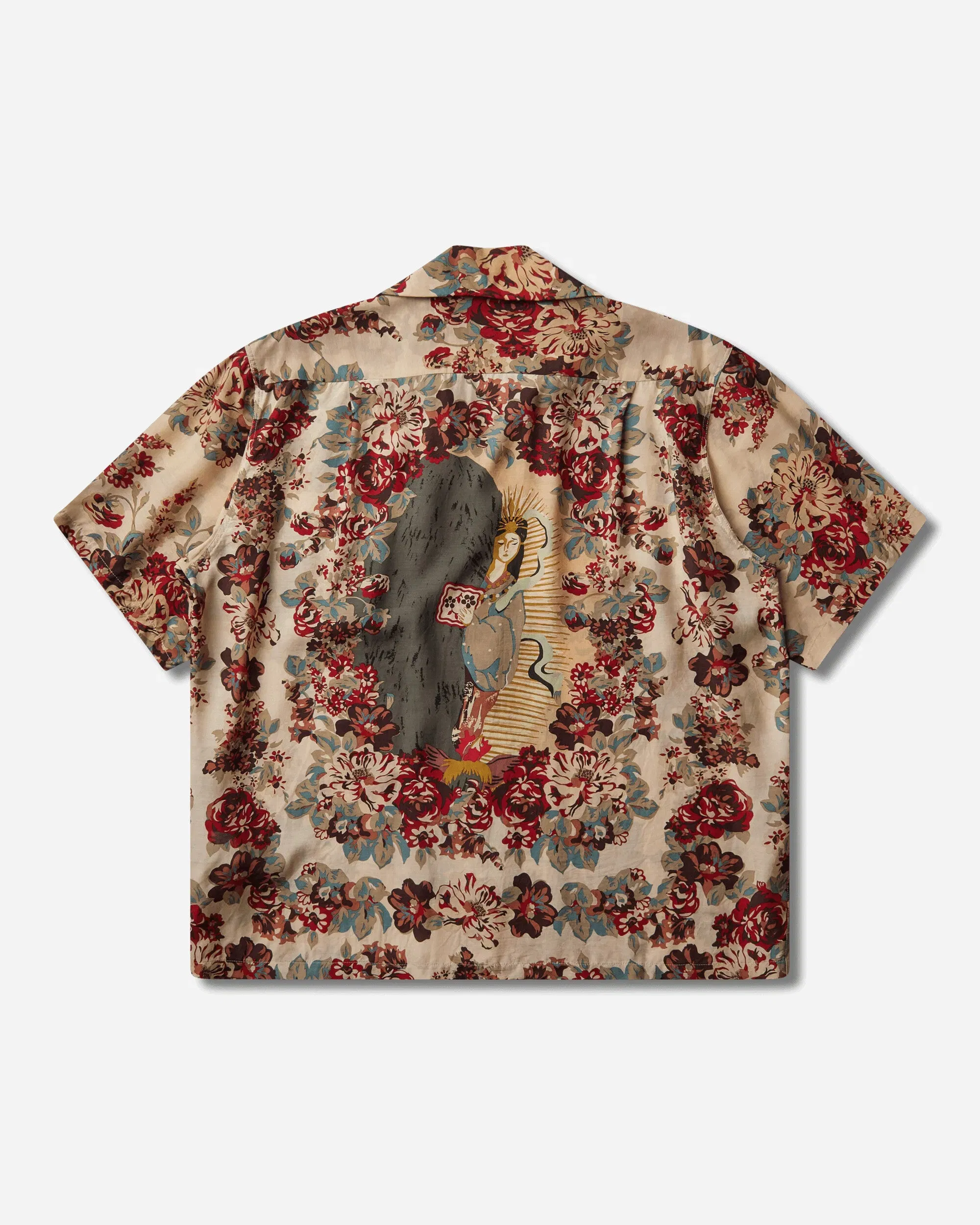 KAPITAL Men's Silk Rayon Champetre Amaterasu Wrangle Collar Aloha Shirt Ecru