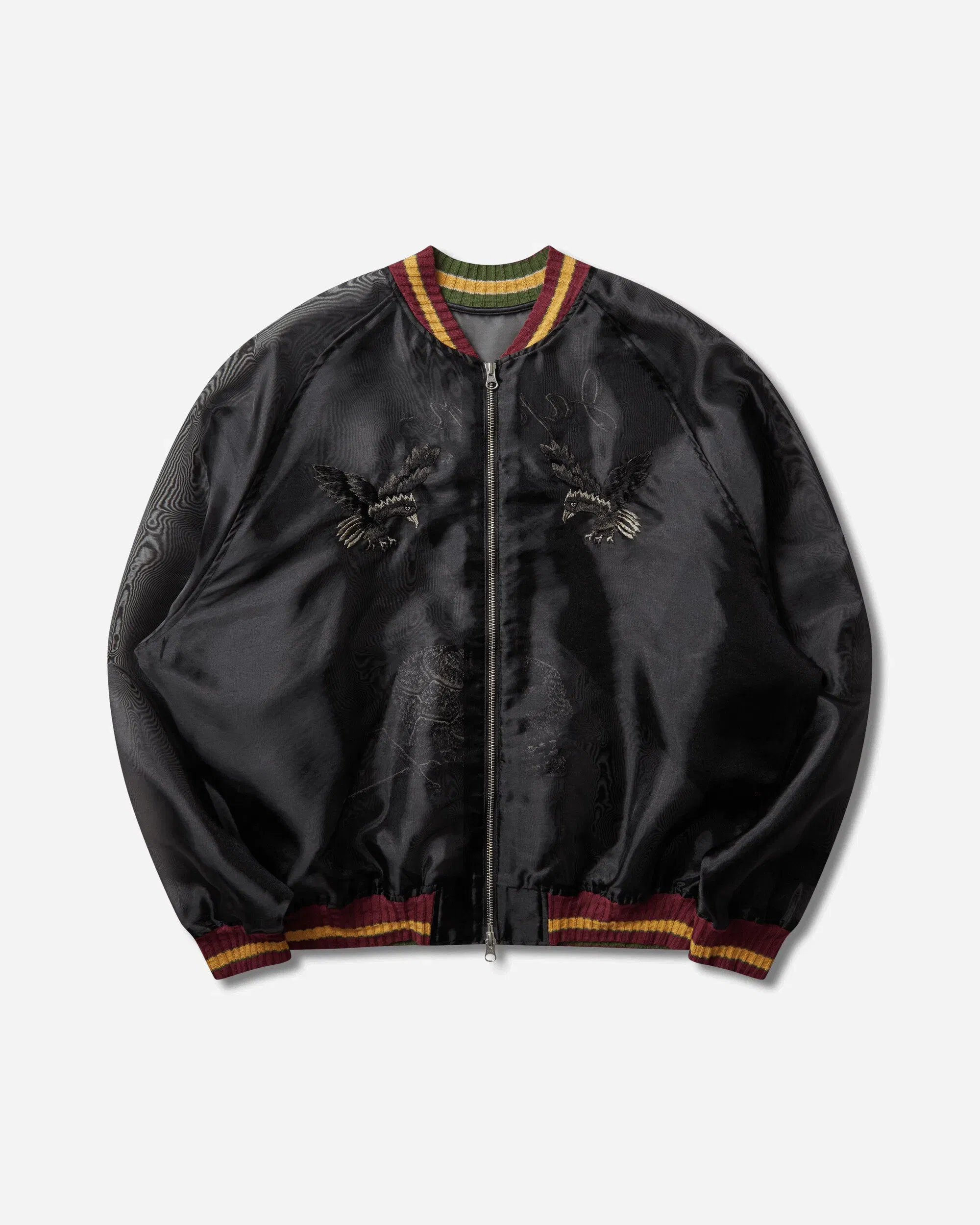 KAPITAL Men's Sheer Pearl Mosquito Guard Souvenir Jacket (Raven & Skull) Black