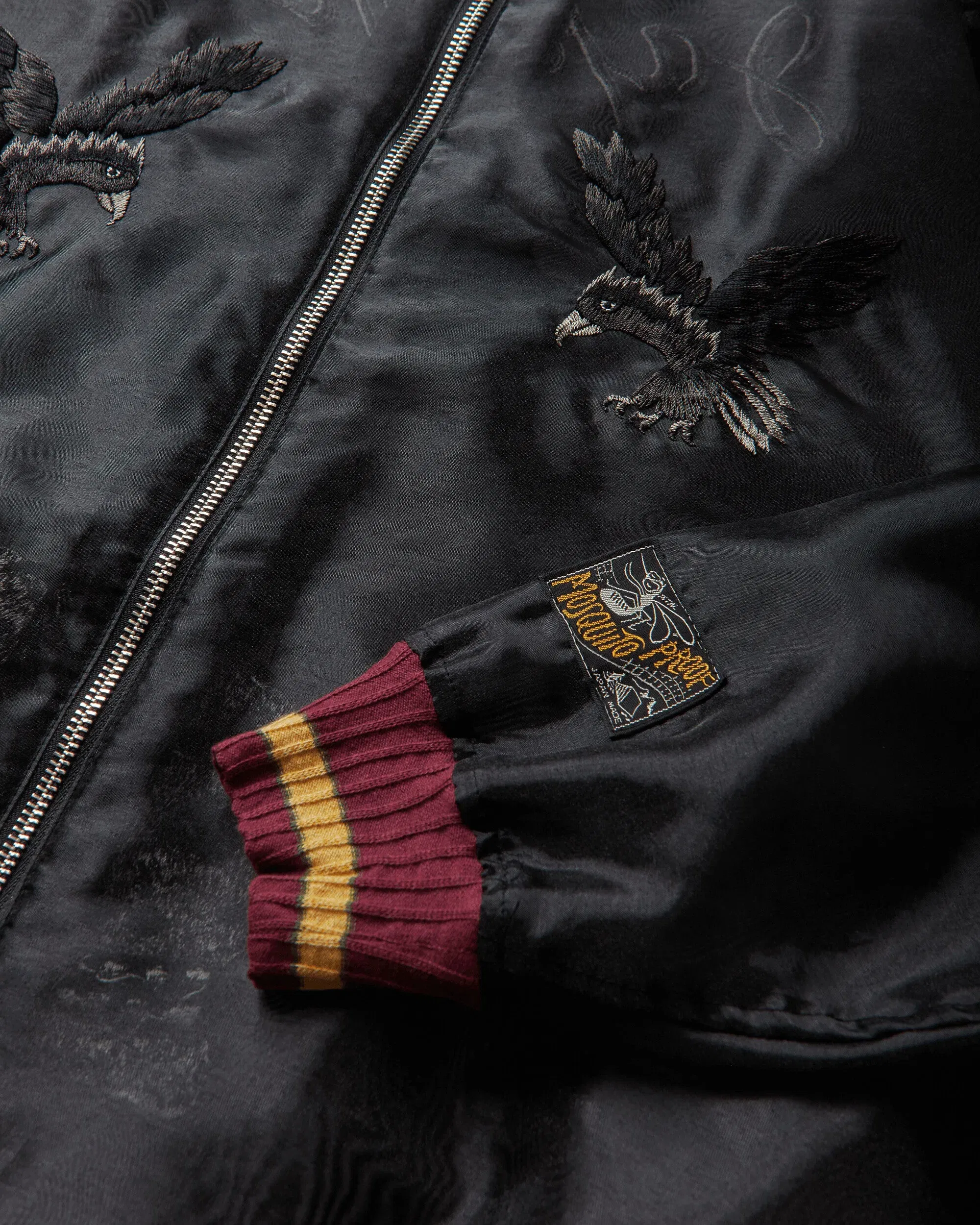 KAPITAL Men's Sheer Pearl Mosquito Guard Souvenir Jacket (Raven & Skull) Black