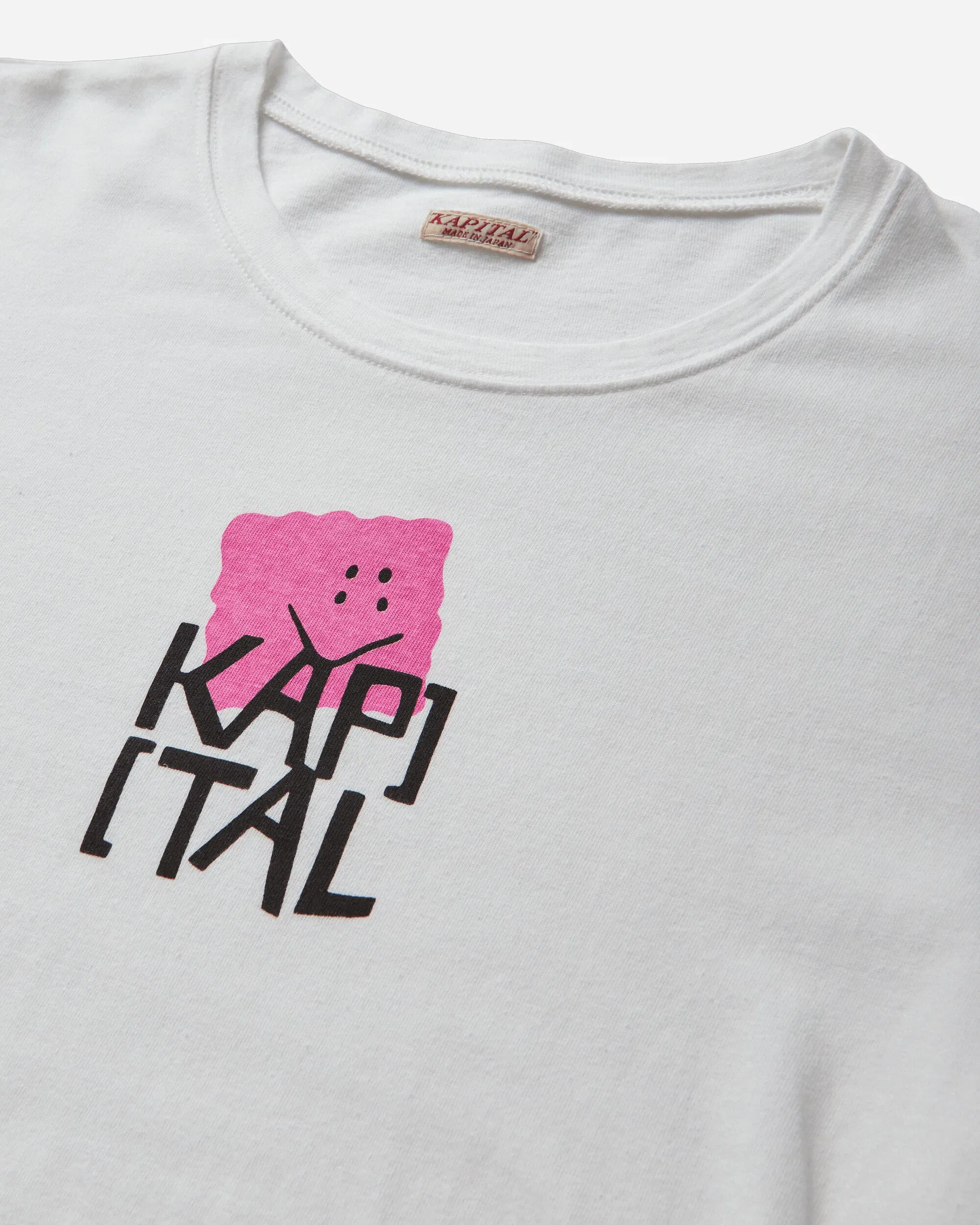 KAPITAL Men's 20/-Jersey Crew Longsleeve T-Shirt (Peckish Kap) White / Pink