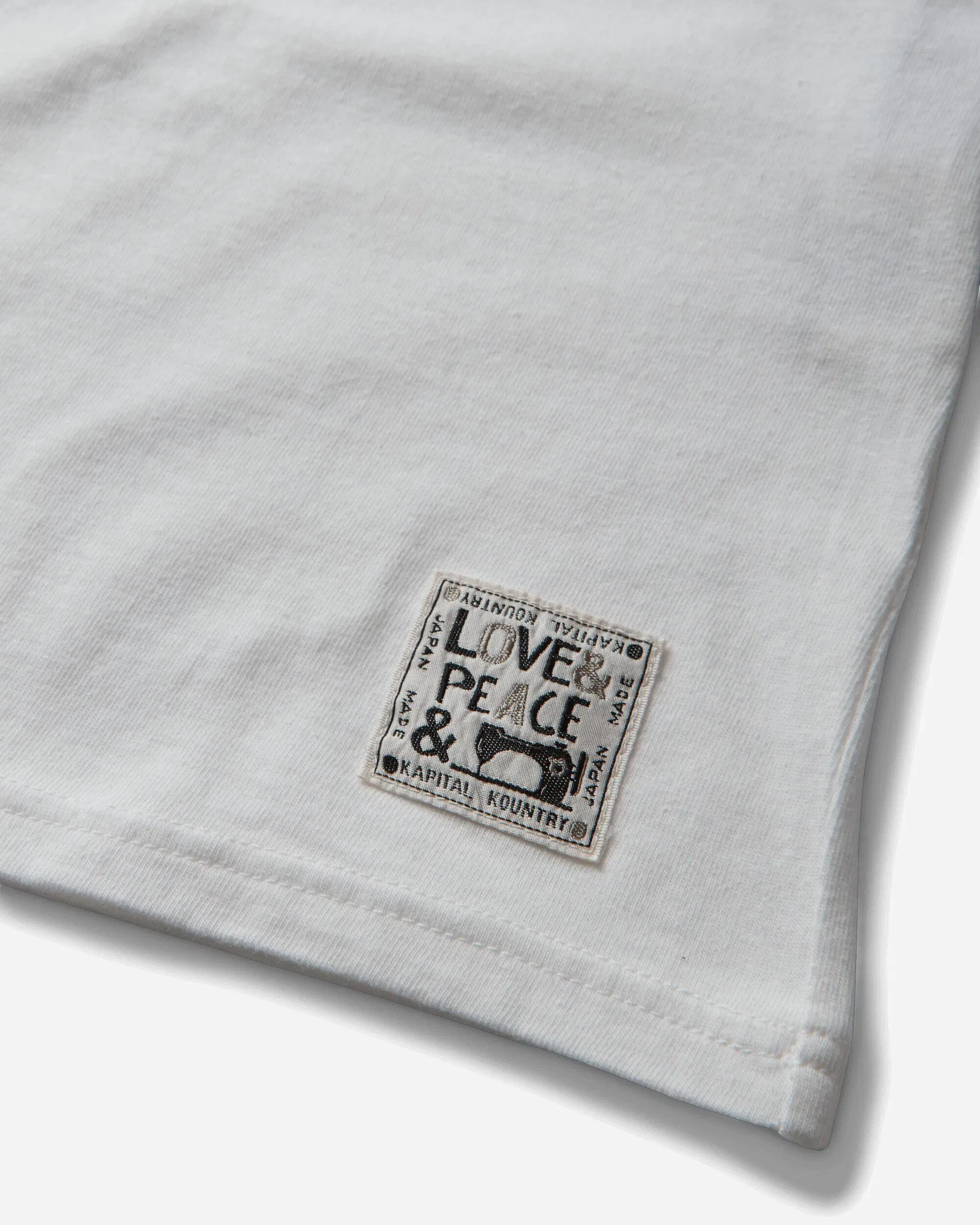 KAPITAL Men's 20/-Jersey Crew Longsleeve T-Shirt (Peckish Kap) White / Pink