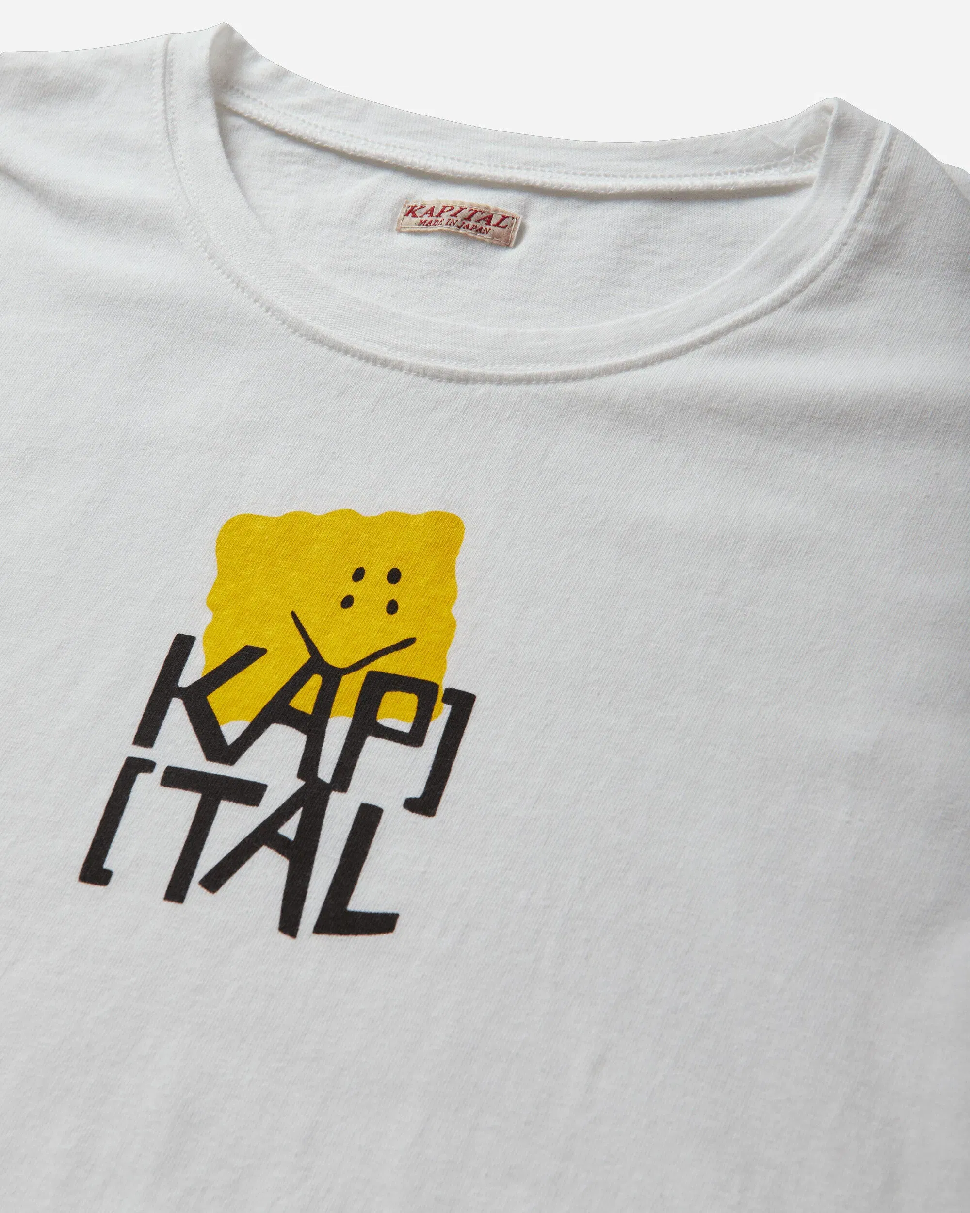 KAPITAL Men's 20/-Jersey Crew Longsleeve T-Shirt (Peckish Kap) White / Yellow