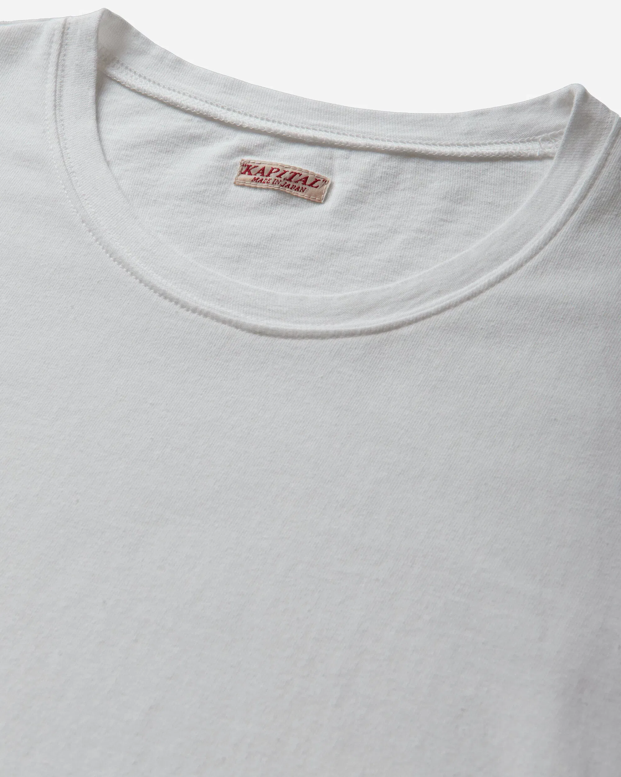 KAPITAL Men's 20/-Jersey Crew Longsleeve T-Shirt (Concho Belt Sleeve) White