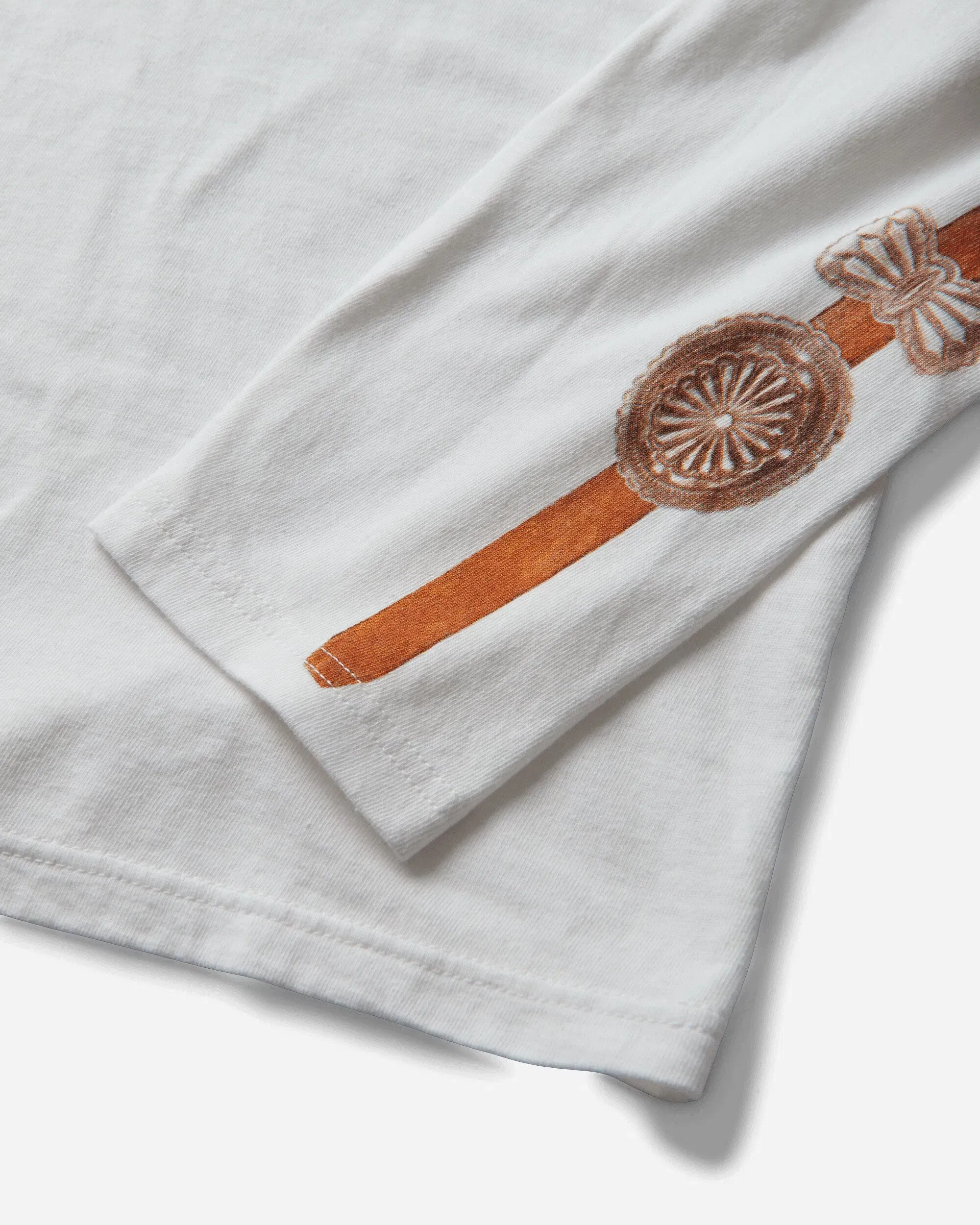 KAPITAL Men's 20/-Jersey Crew Longsleeve T-Shirt (Concho Belt Sleeve) White