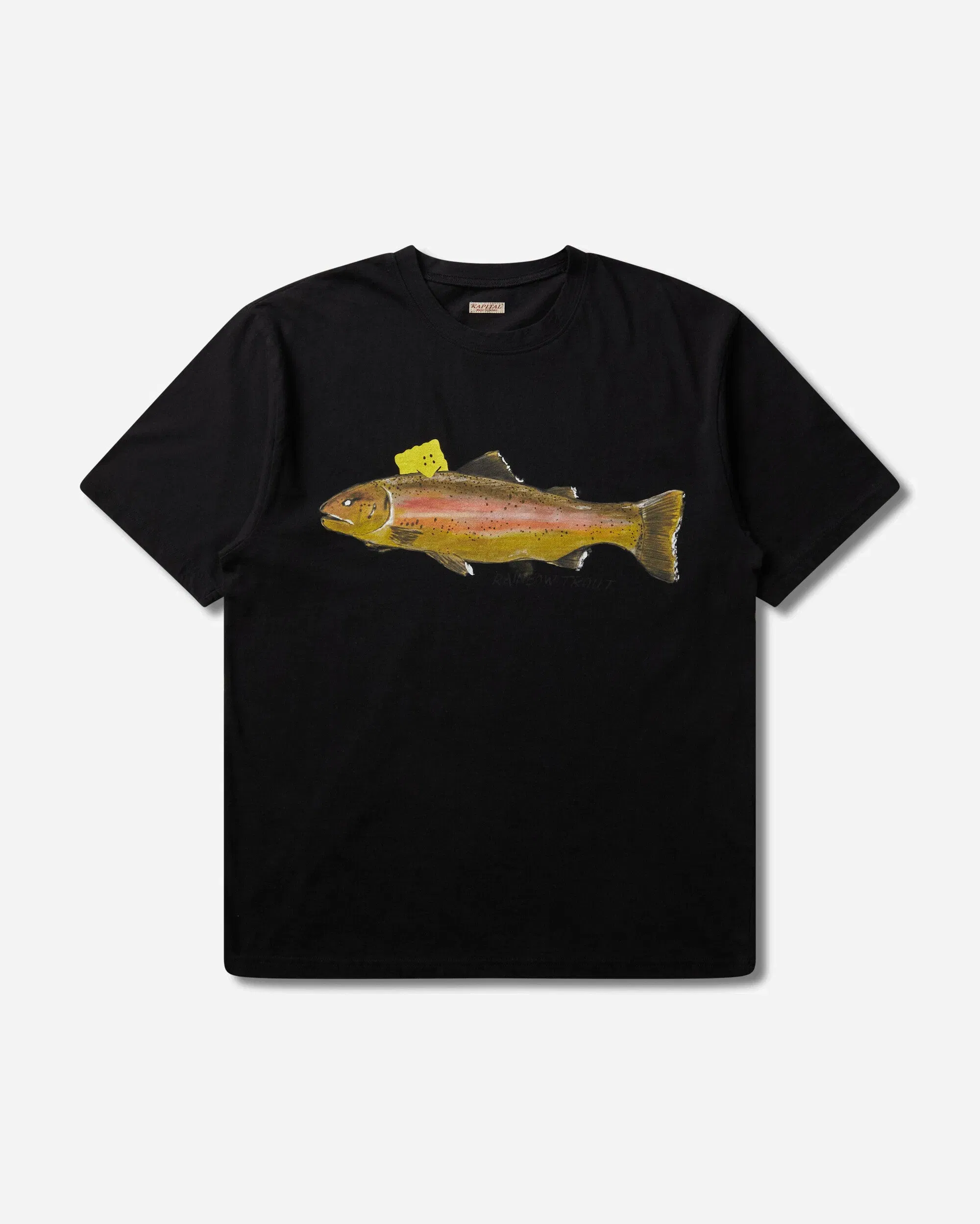 KAPITAL Men's 20/-Jersey Crew T-Shirt (One Trout Peckish Rainbowy) Black