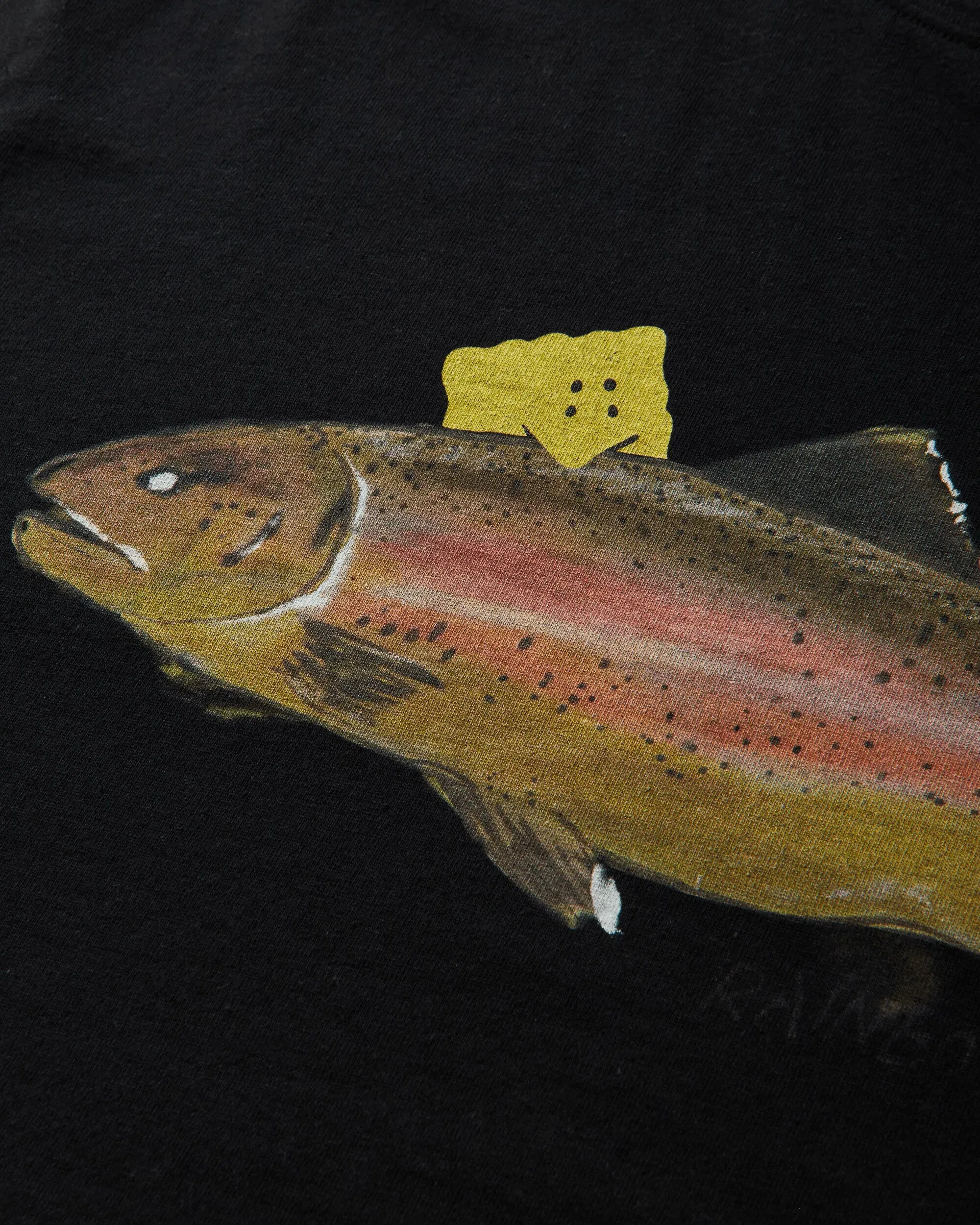 KAPITAL Men's 20/-Jersey Crew T-Shirt (One Trout Peckish Rainbowy) Black