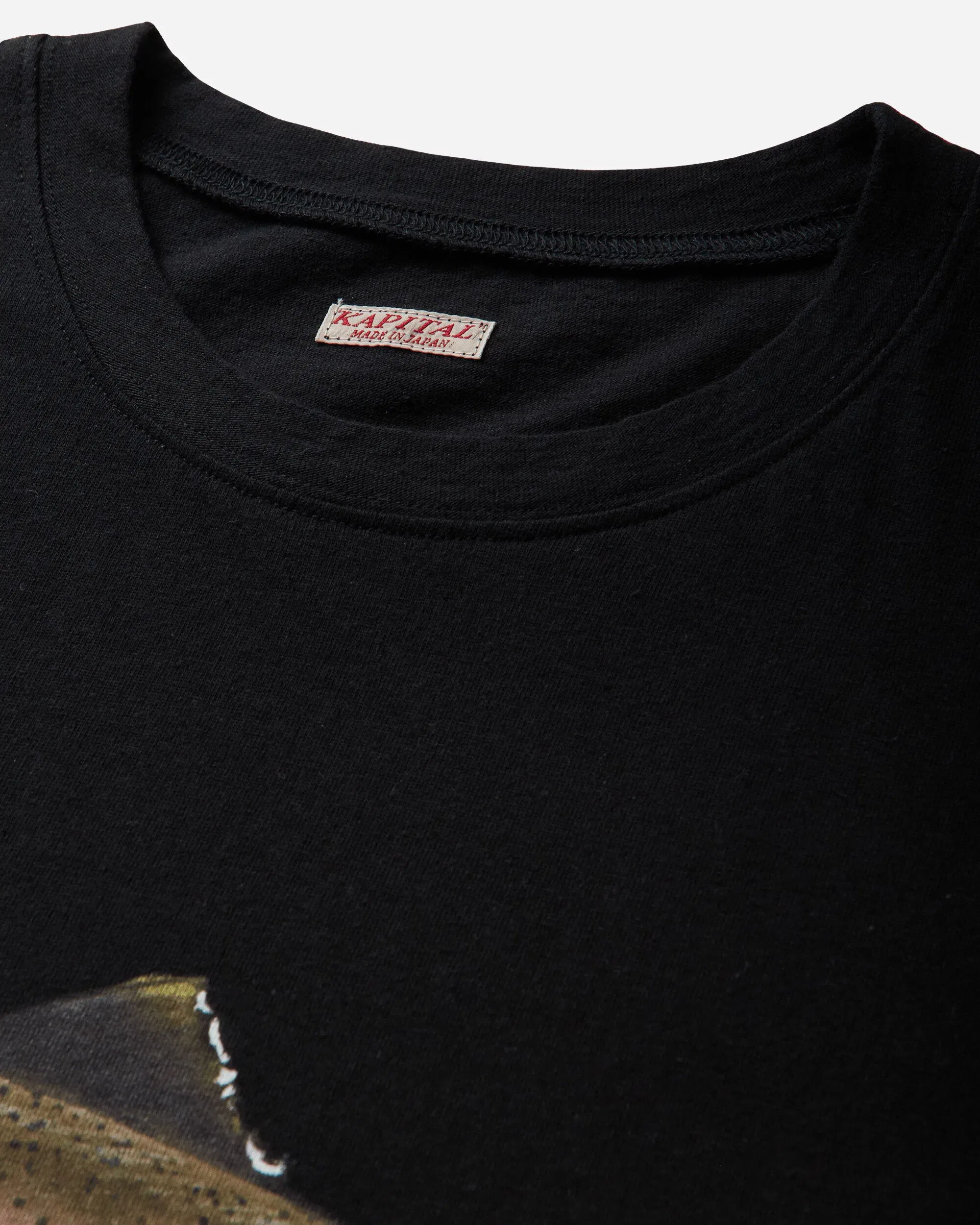 KAPITAL Men's 20/-Jersey Crew T-Shirt (One Trout Peckish Rainbowy) Black