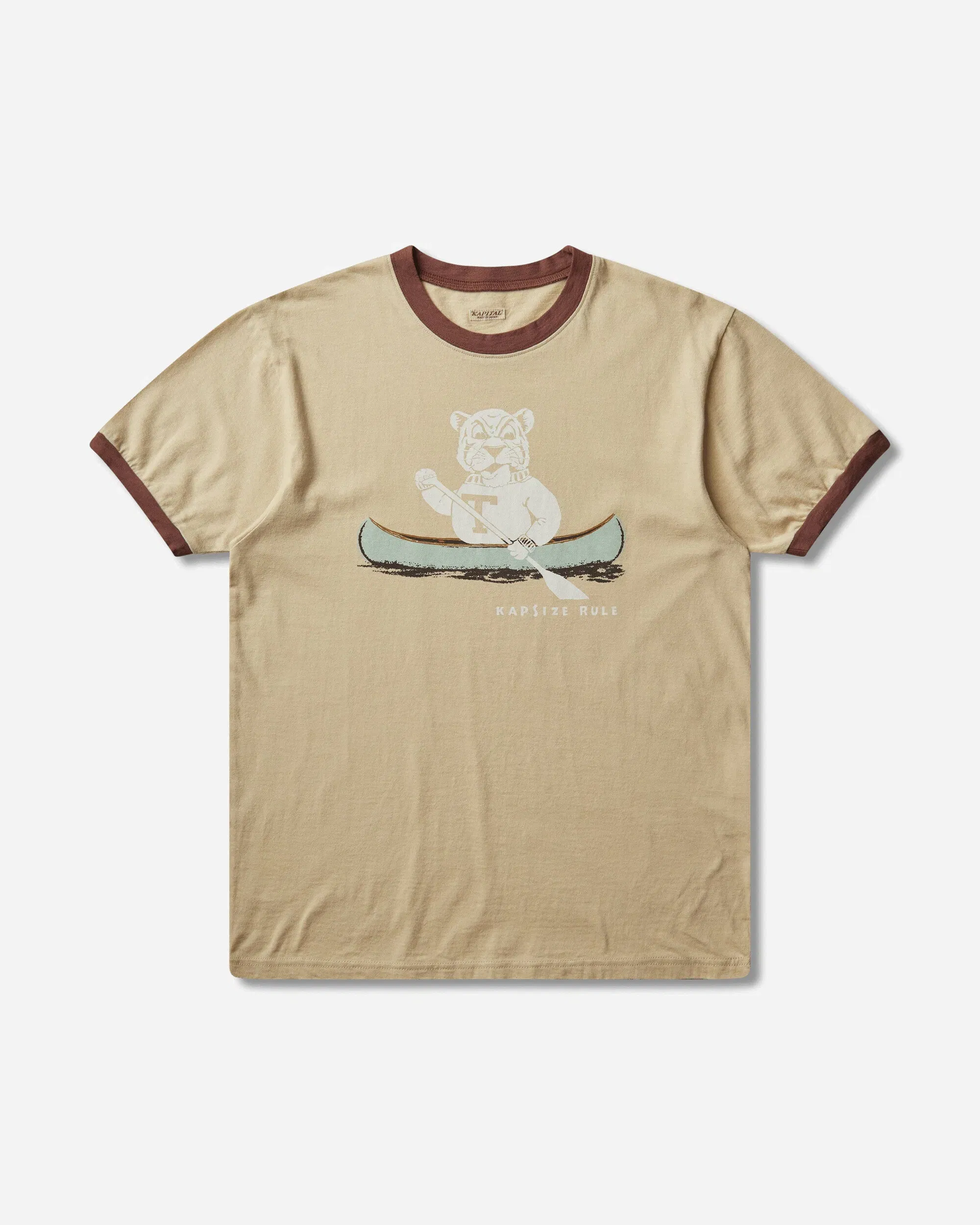 KAPITAL Men's 20/-Jersey Ringer T-Shirt ("T" Tiger) Beige