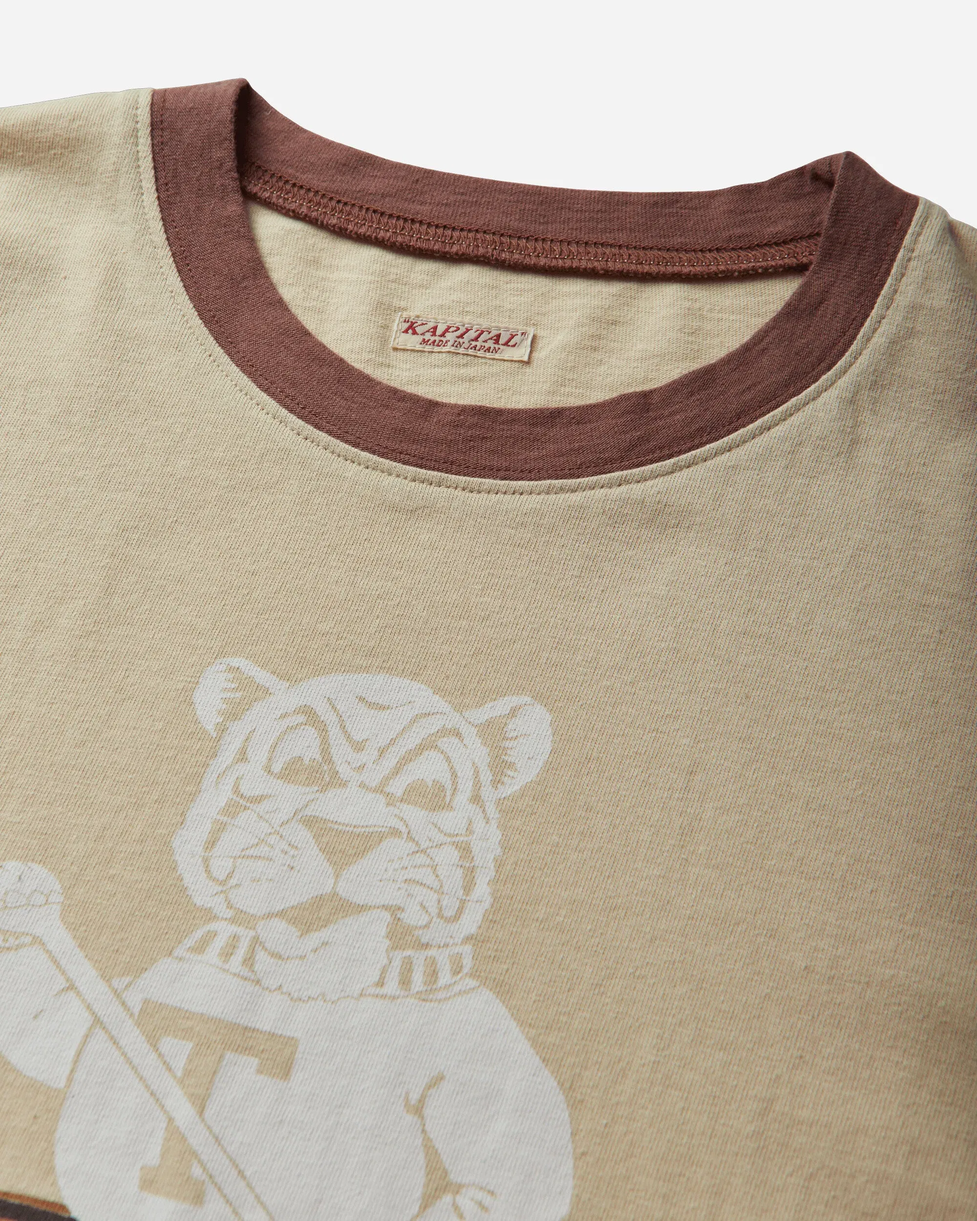 KAPITAL Men's 20/-Jersey Ringer T-Shirt ("T" Tiger) Beige