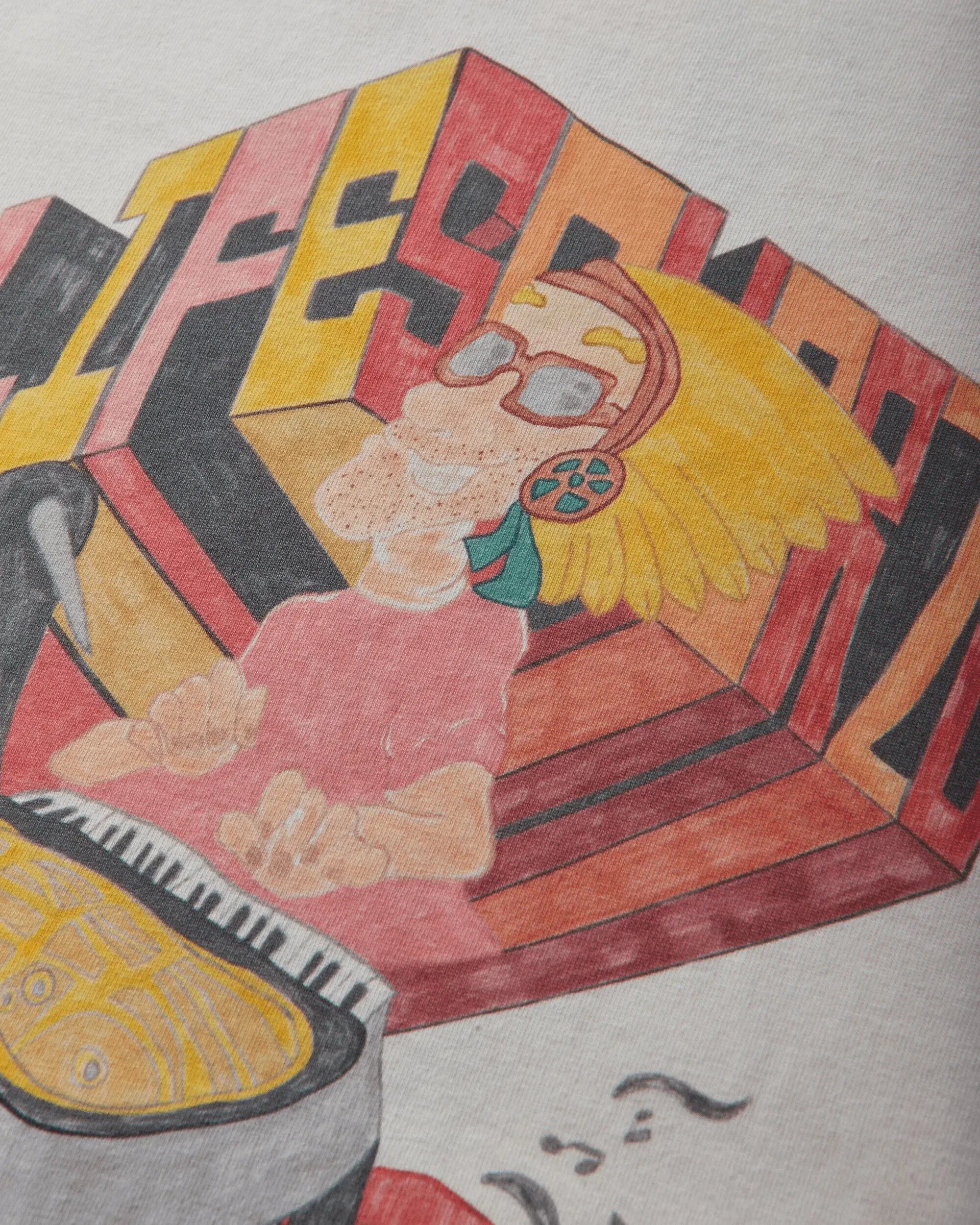 KAPITAL Men's 20/-Jersey Crew T-Shirt (Analog Piano Man) Ecru