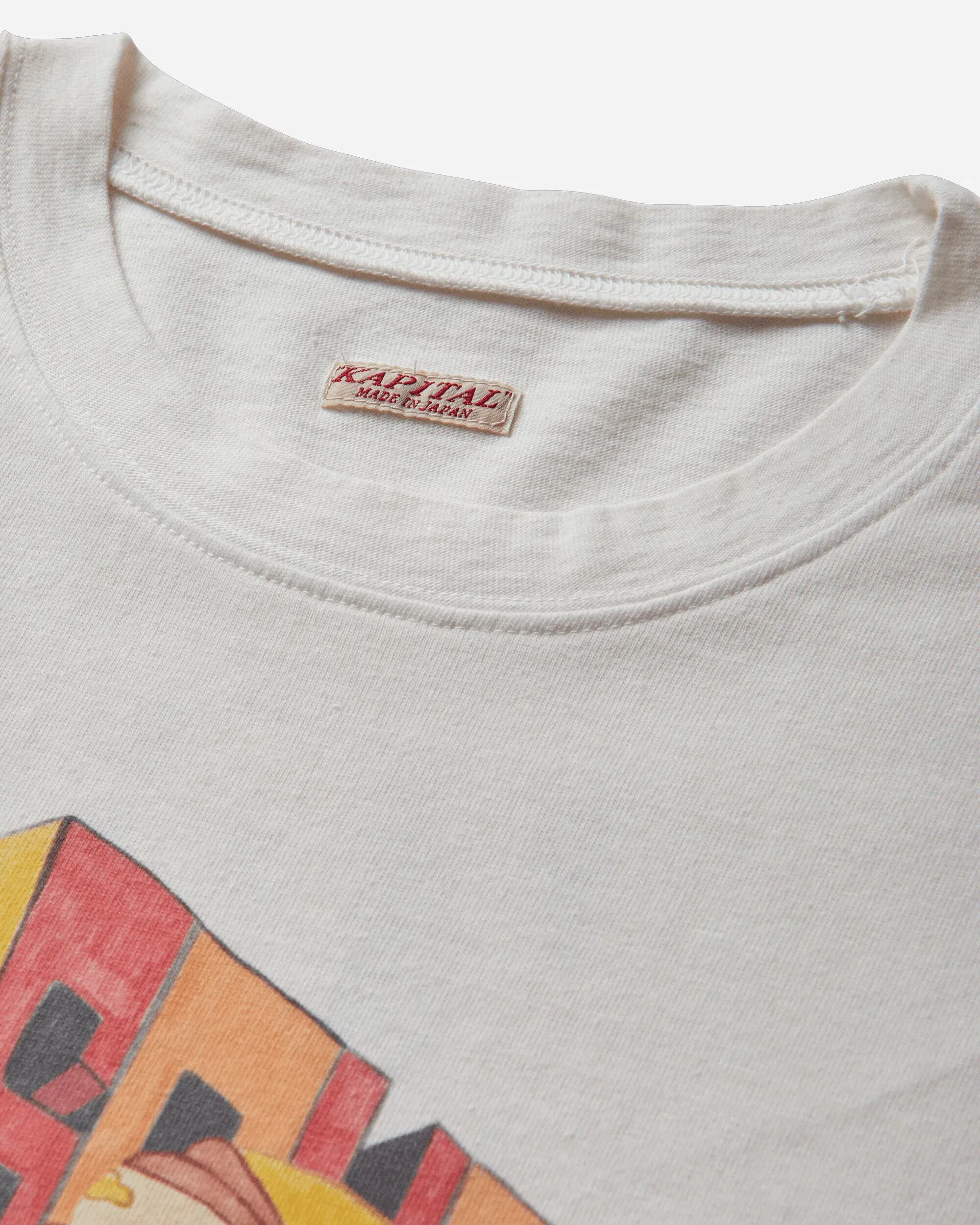 KAPITAL Men's 20/-Jersey Crew T-Shirt (Analog Piano Man) Ecru
