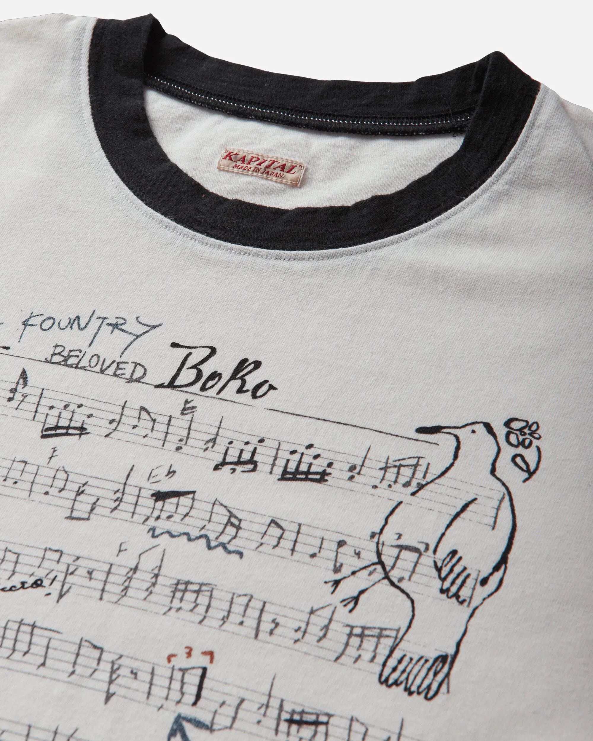 KAPITAL Men's 20/-Jersey Ringer T-Shirt (Boro Elegy) Ecru