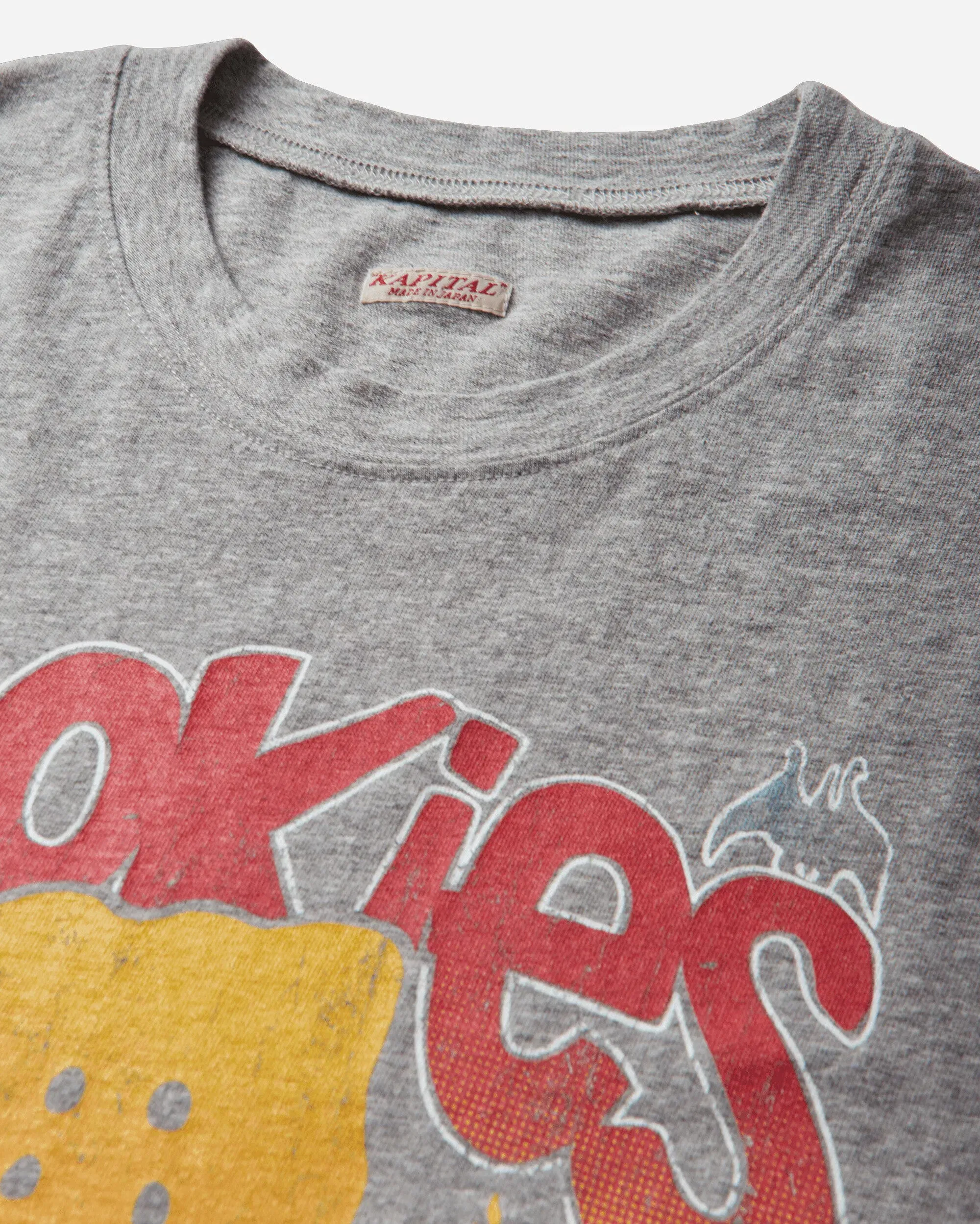 KAPITAL Men's Top Jersey Crew T-Shirt (Buster Peckish Bowy) Grey
