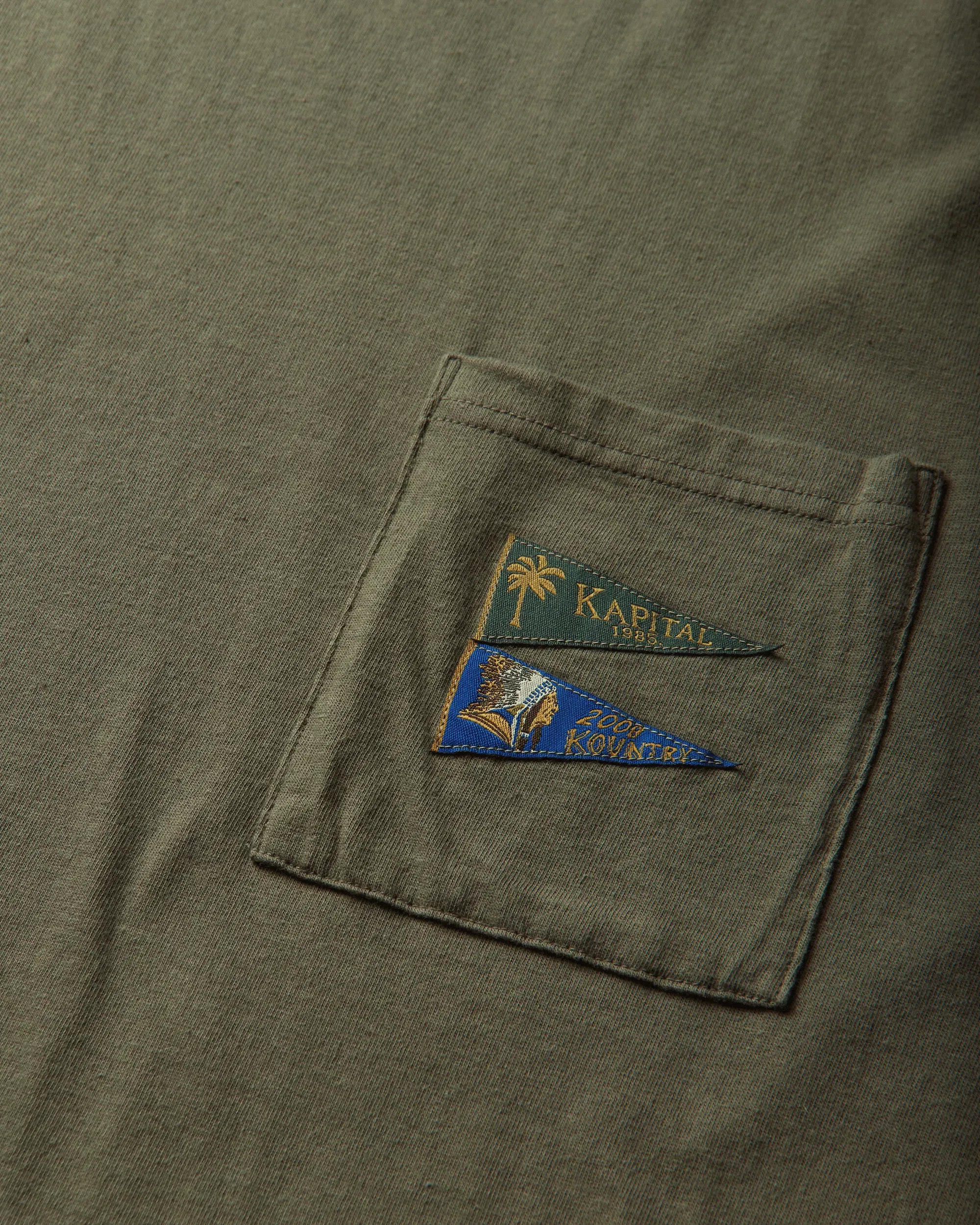 KAPITAL Men's 20/-Jersey Pennant T-Shirt (3Flags) Khaki