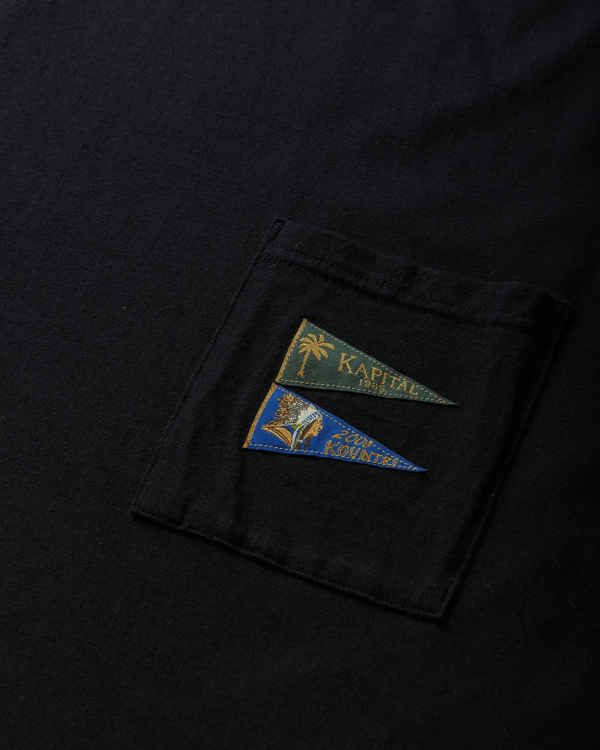 KAPITAL Men's 20/-Jersey Pennant T-Shirt (3Flags) Black