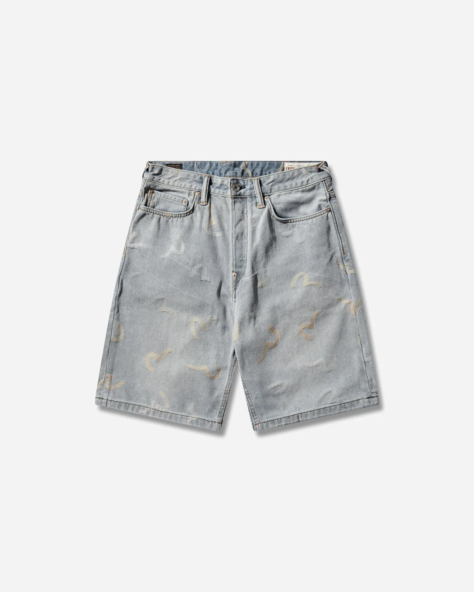 EVISU Men's All-Over Seagull Jacquard Denim Shorts Indigo