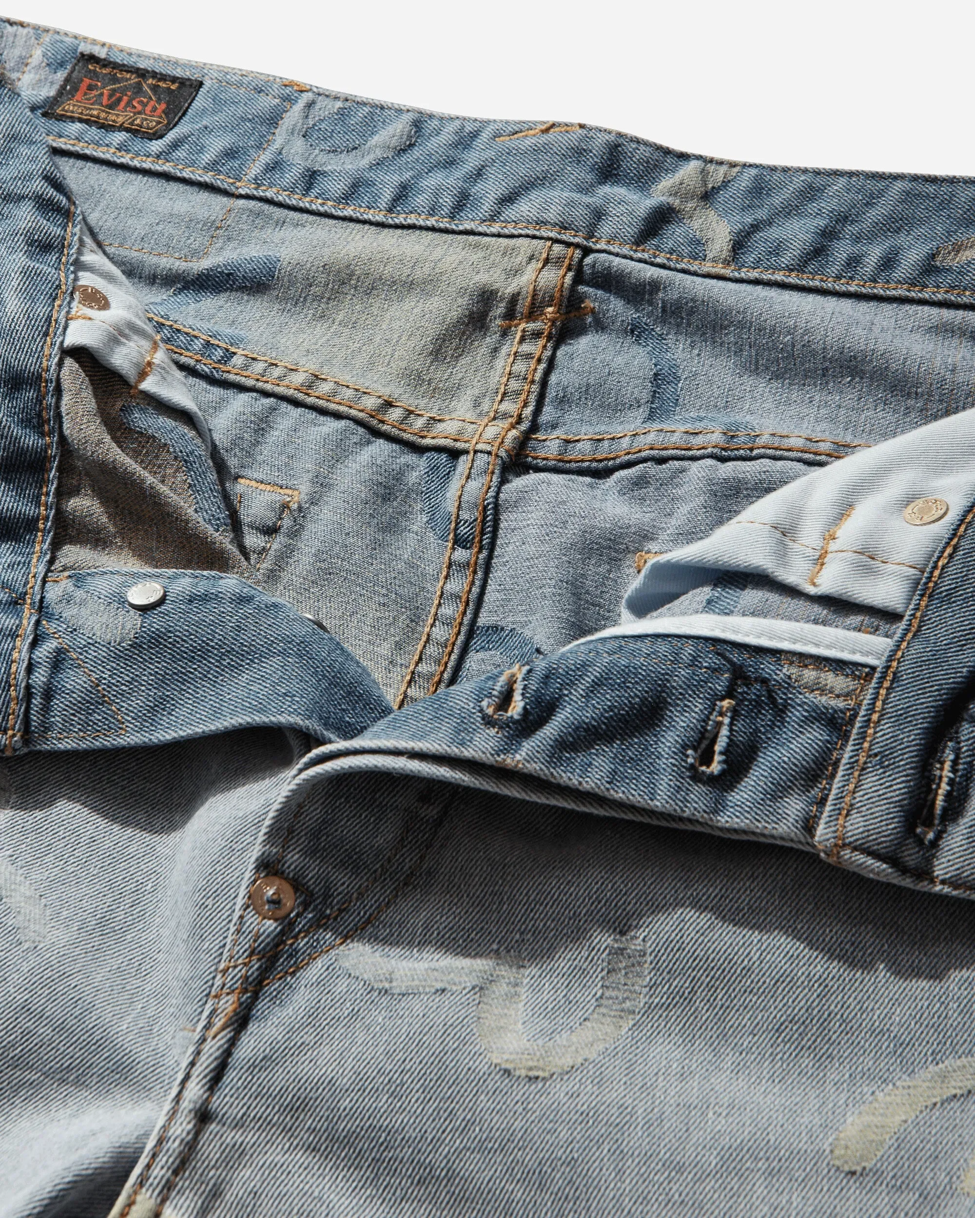 EVISU Men's All-Over Seagull Jacquard Denim Shorts Indigo