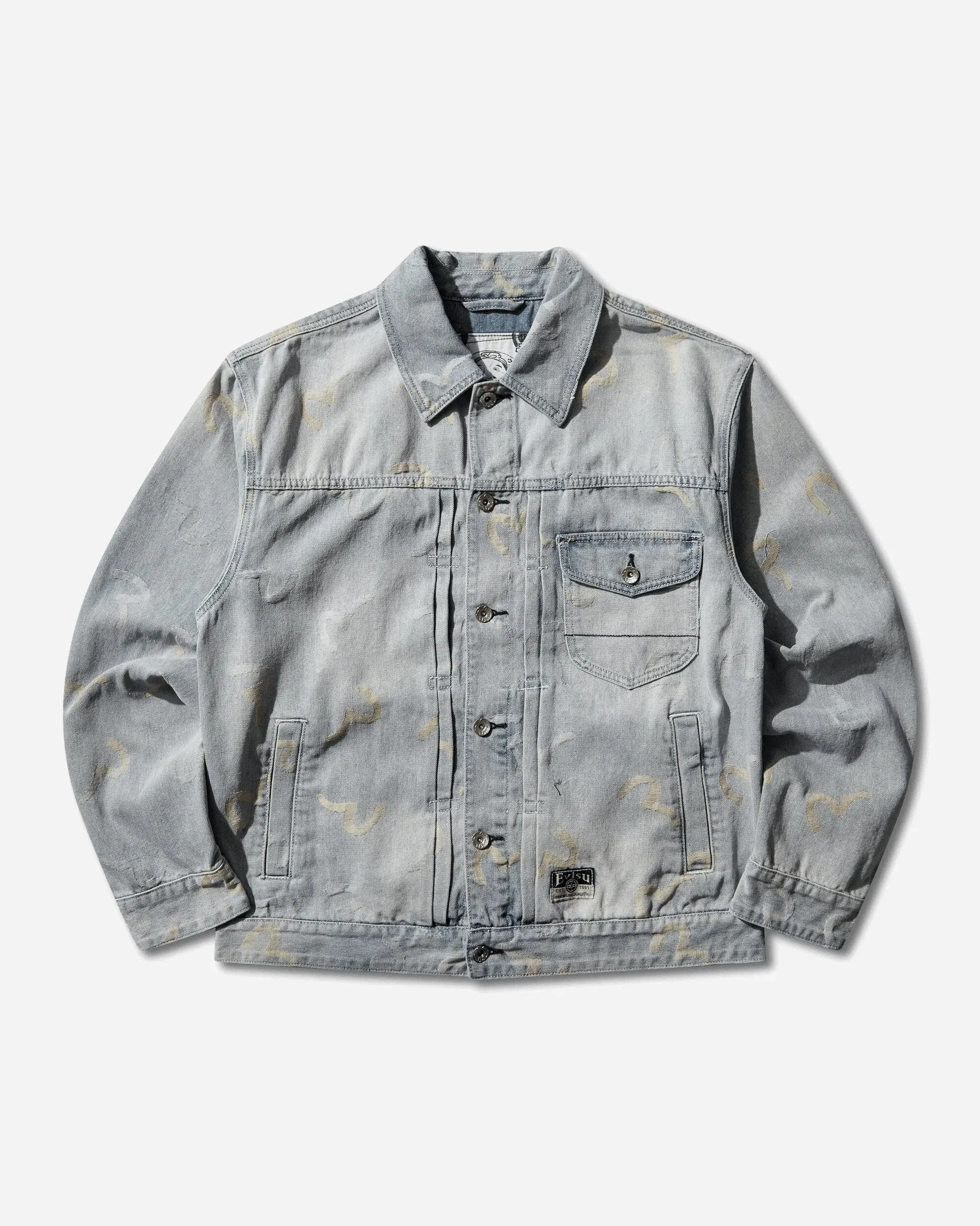 EVISU Men's All-Over Seagull Jacquard Denim Jacket Indigo