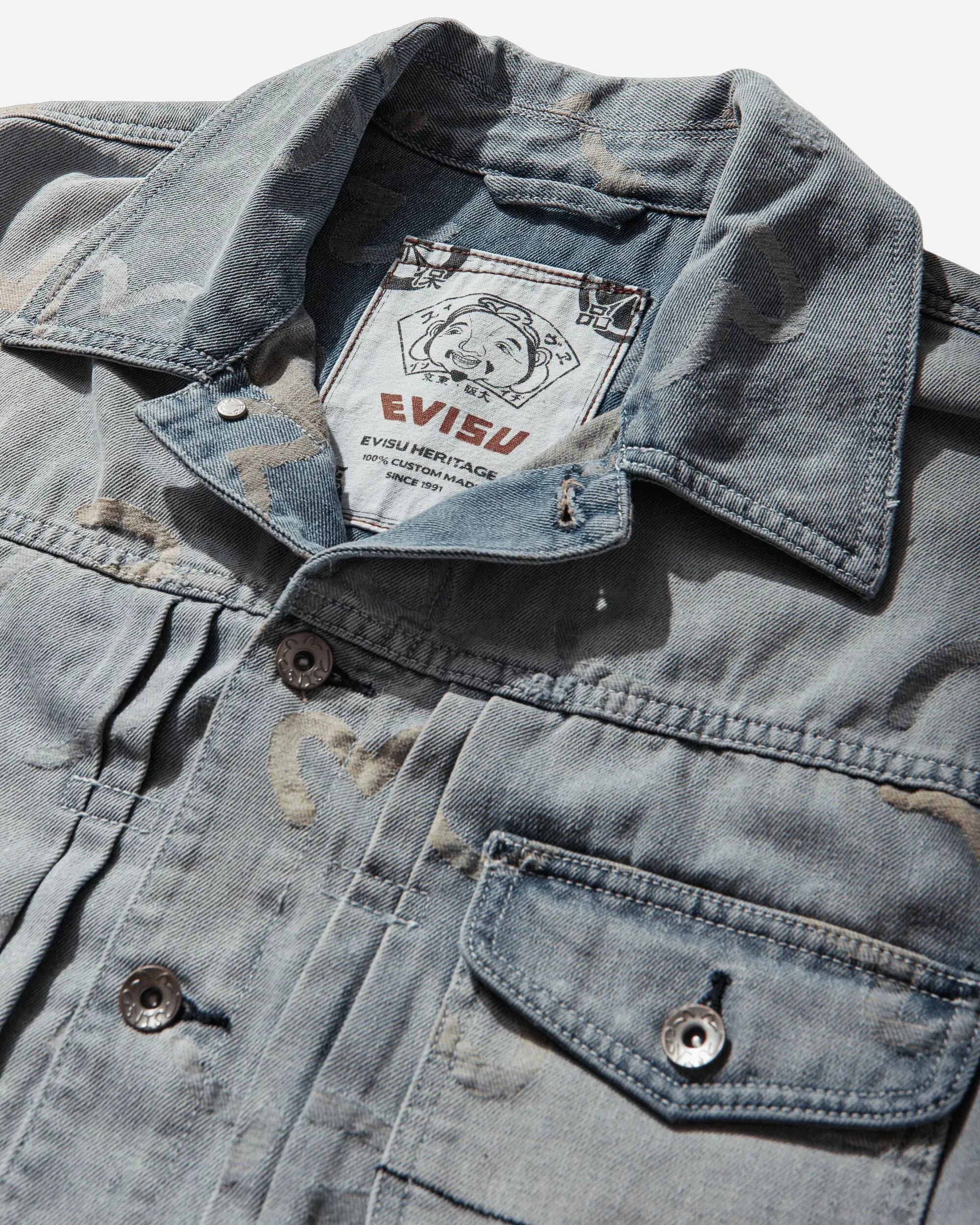 EVISU Men's All-Over Seagull Jacquard Denim Jacket Indigo