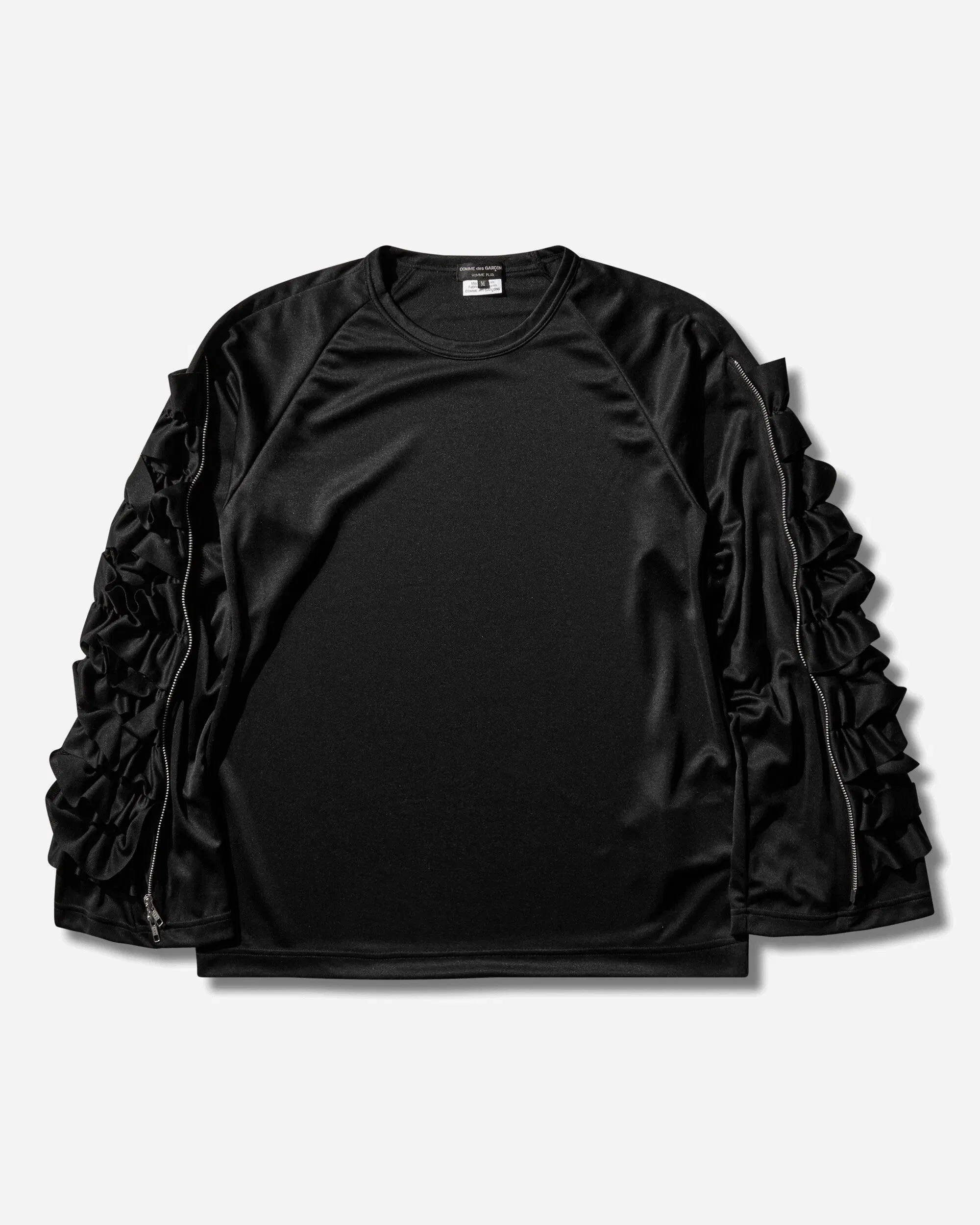 Comme Des Garçons Homme Plus Men's Zipped Ruffle Sleeves T-Shirt Black