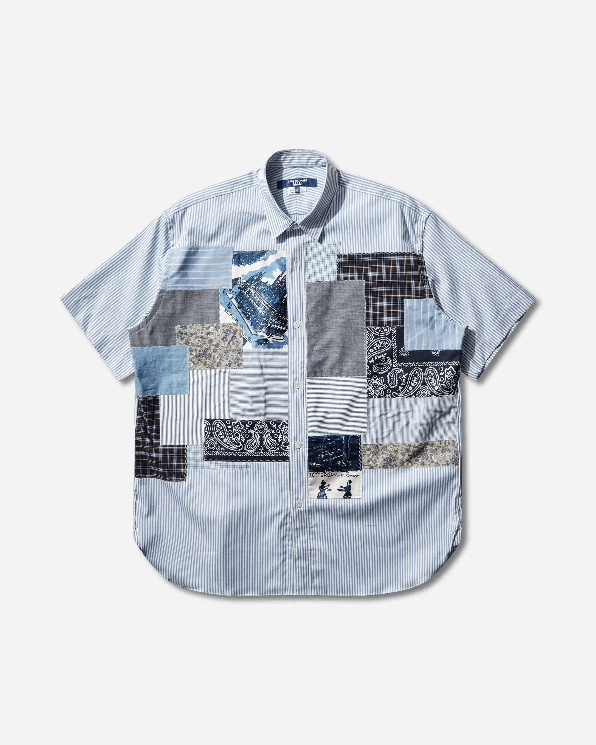 Junya Watanabe MAN Men's Patchwork Shortsleeve Shirt White / Sax Blue