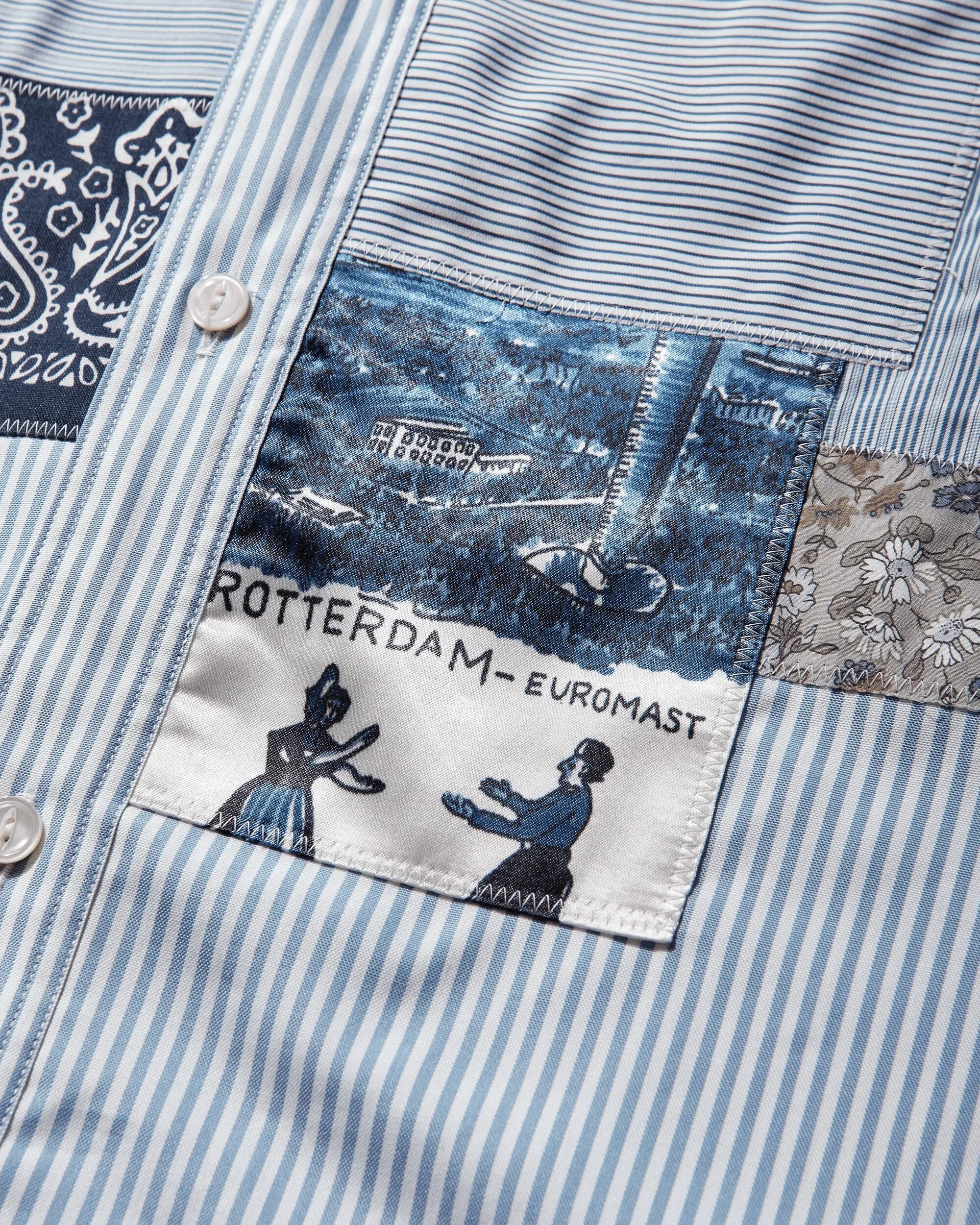 Junya Watanabe MAN Men's Patchwork Shortsleeve Shirt White / Sax Blue