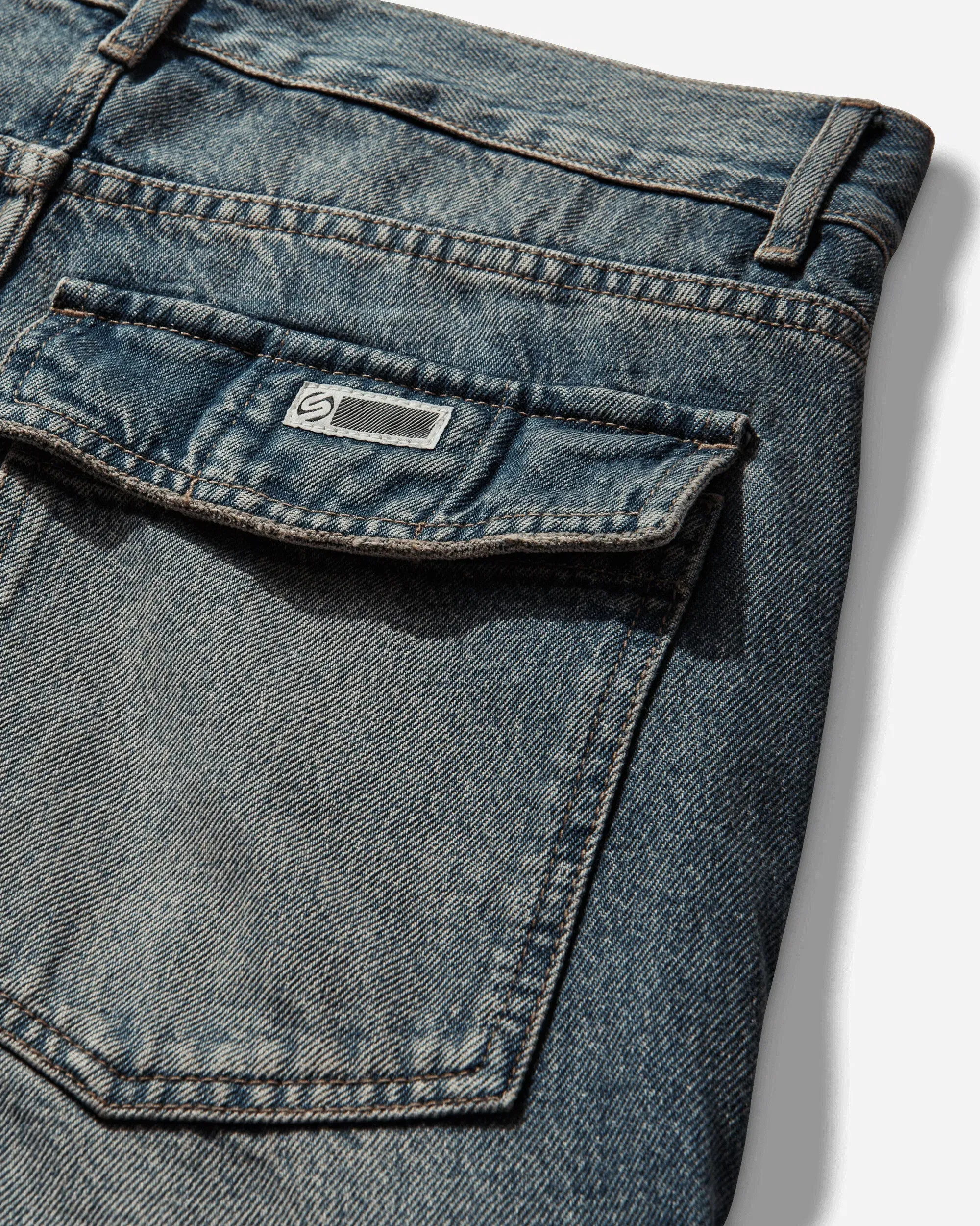 Silas Men's Vintage Wash Cargo Pants Blue Fade