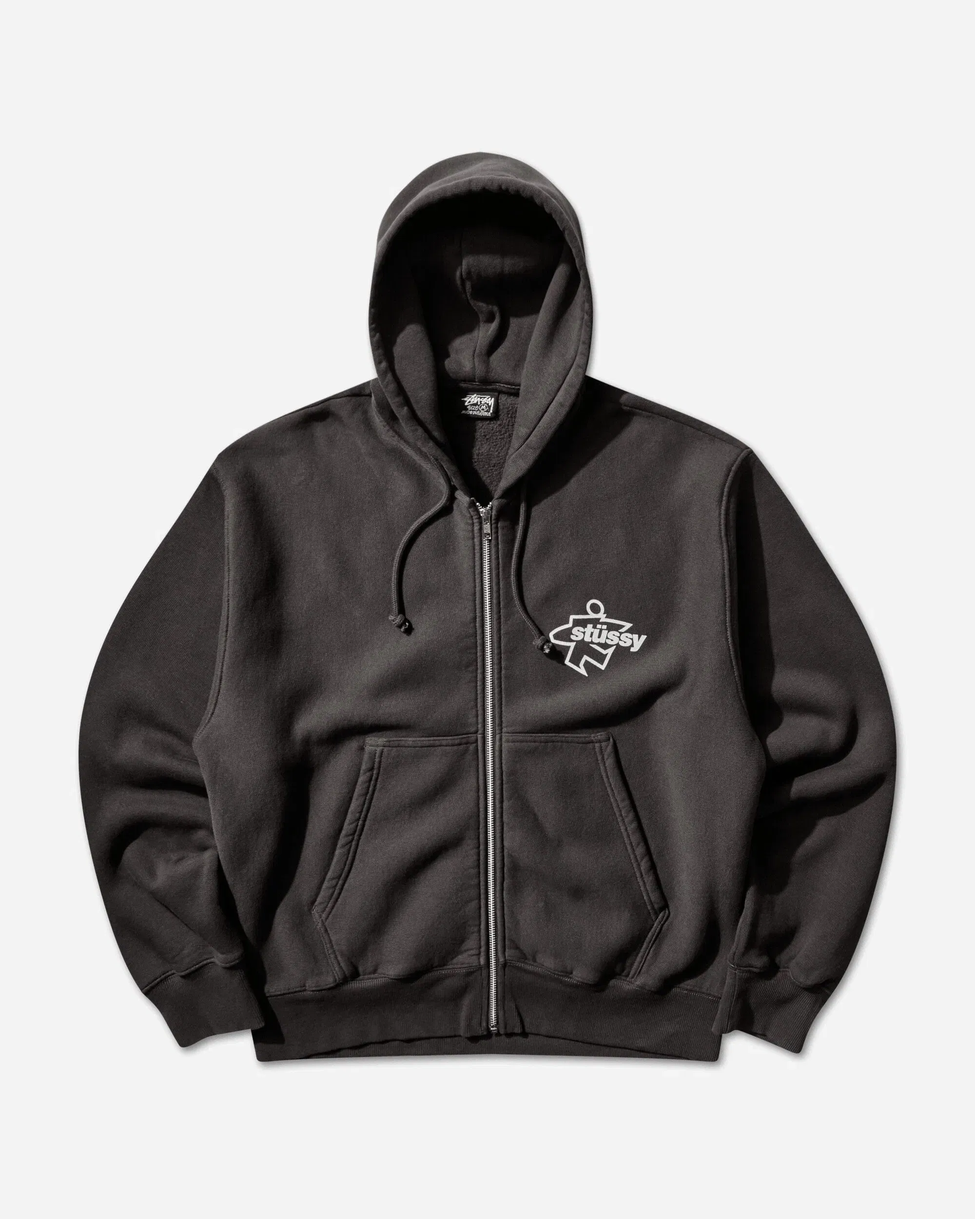 Stussy Surf Size Garment Dyed Zip Hoodie Faded Black