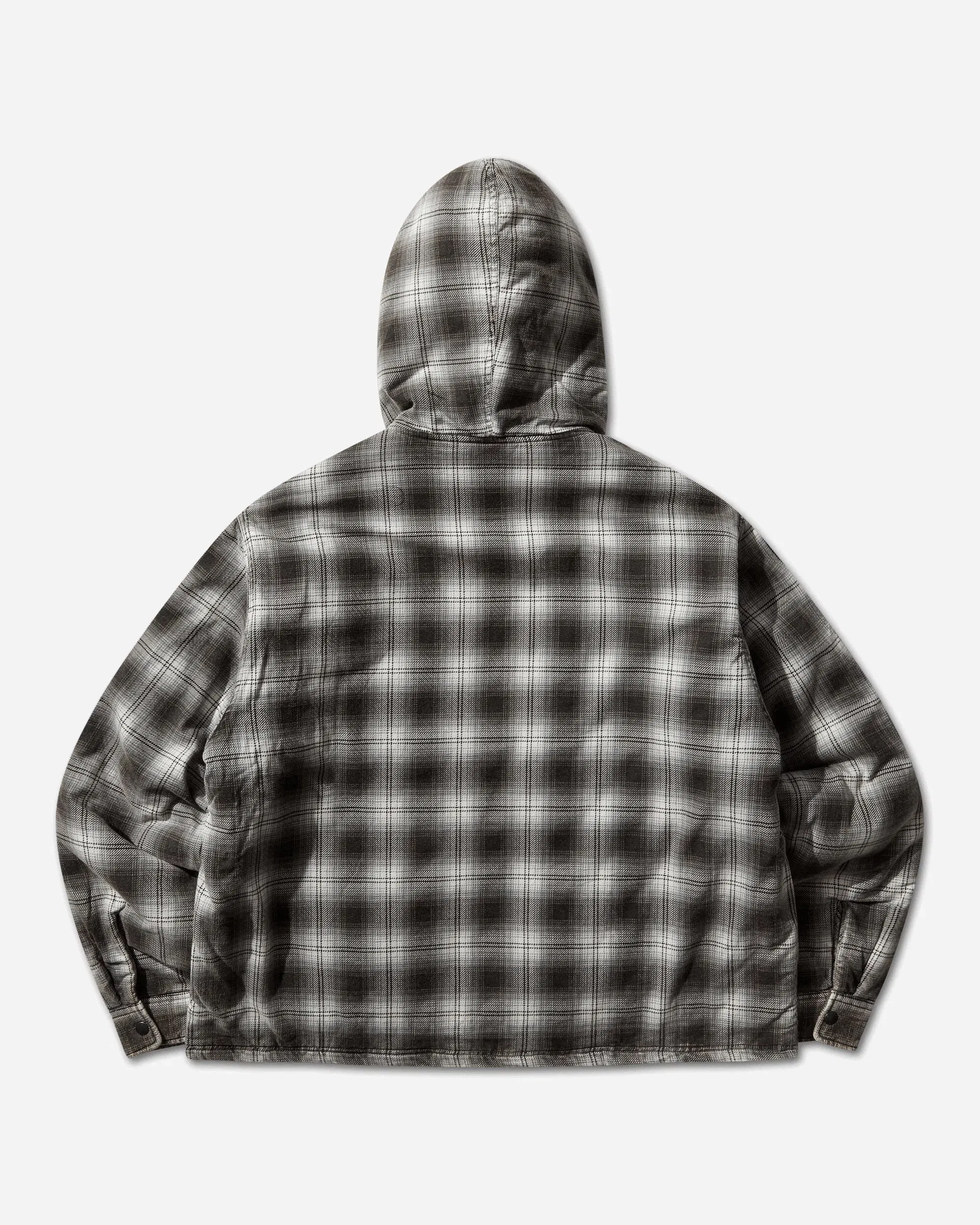 Stussy Zip Hooded Plaid Shirt Charcoal
