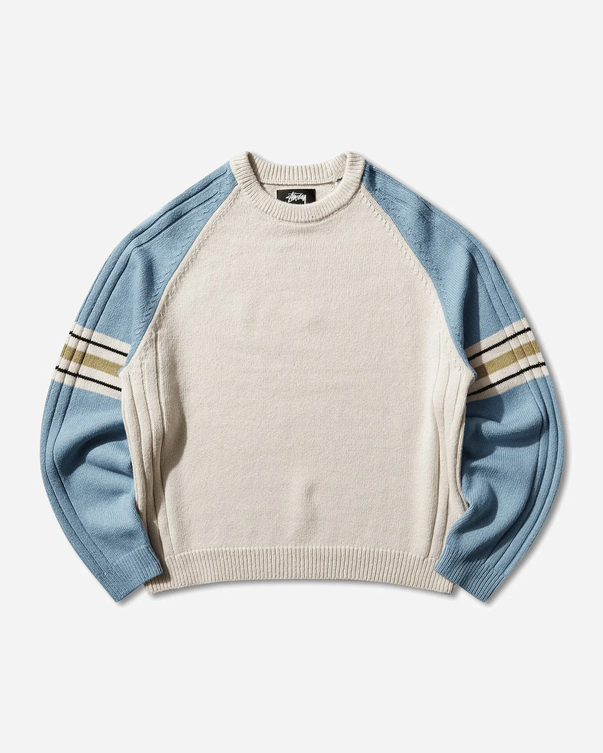 Stussy Stripe Raglan Crewneck Sweater Blue