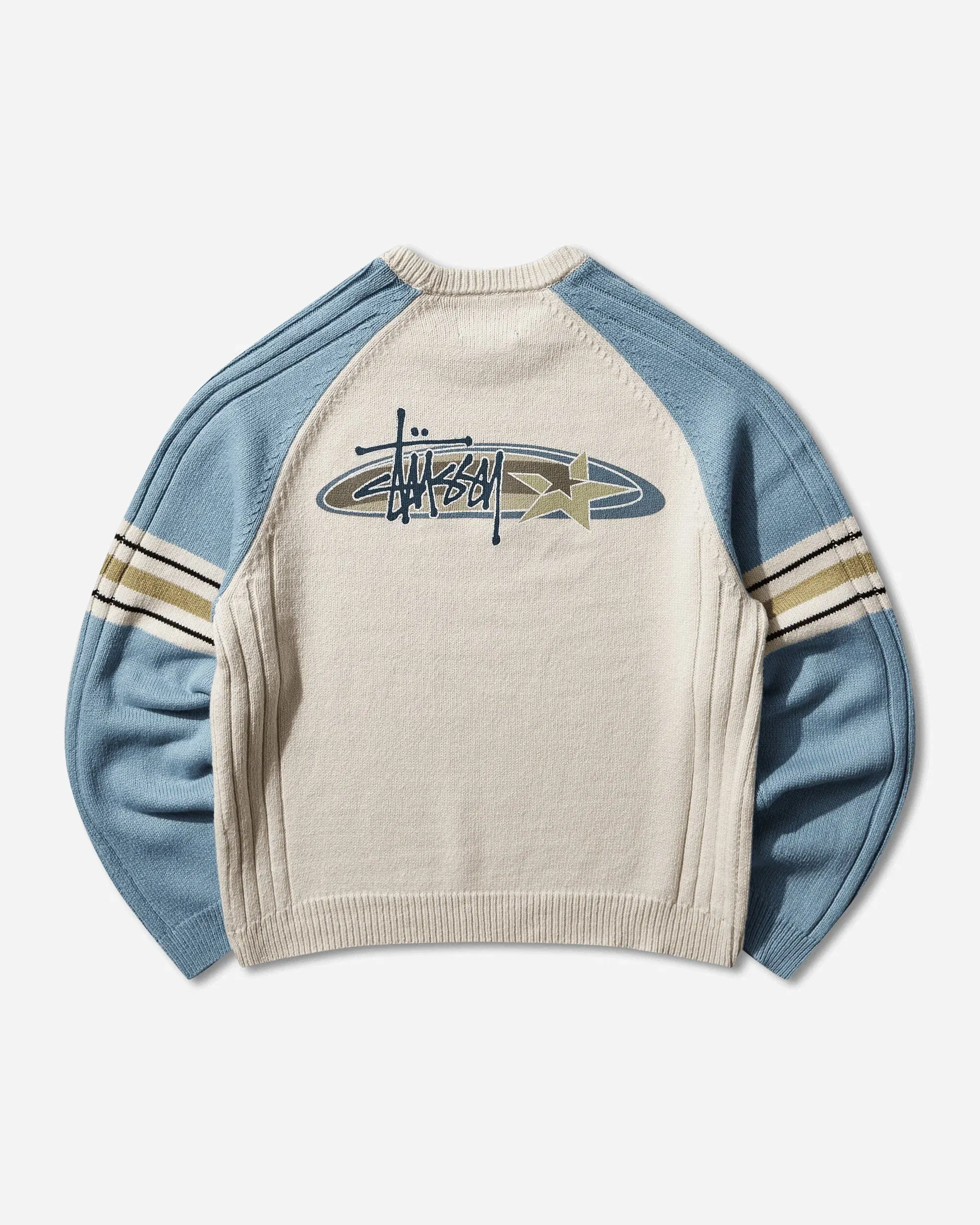Stussy Stripe Raglan Crewneck Sweater Blue