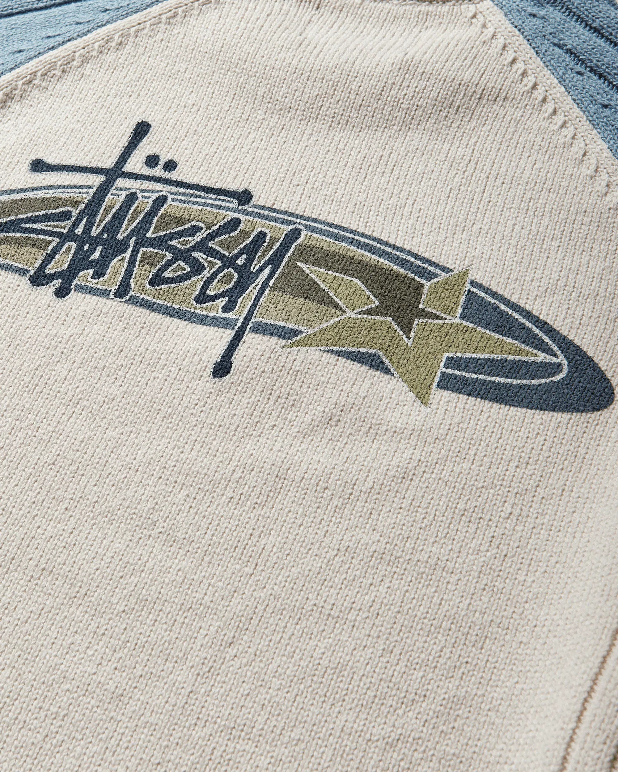 Stussy Stripe Raglan Crewneck Sweater Blue
